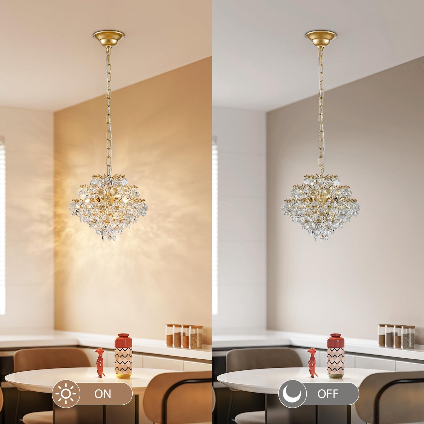 Bestier Gold Pendant Chandelier Lighting Fixture for Dining Room, Bathroom, Bedroom, 4 G9 Bulbs Required, D11in x H12in