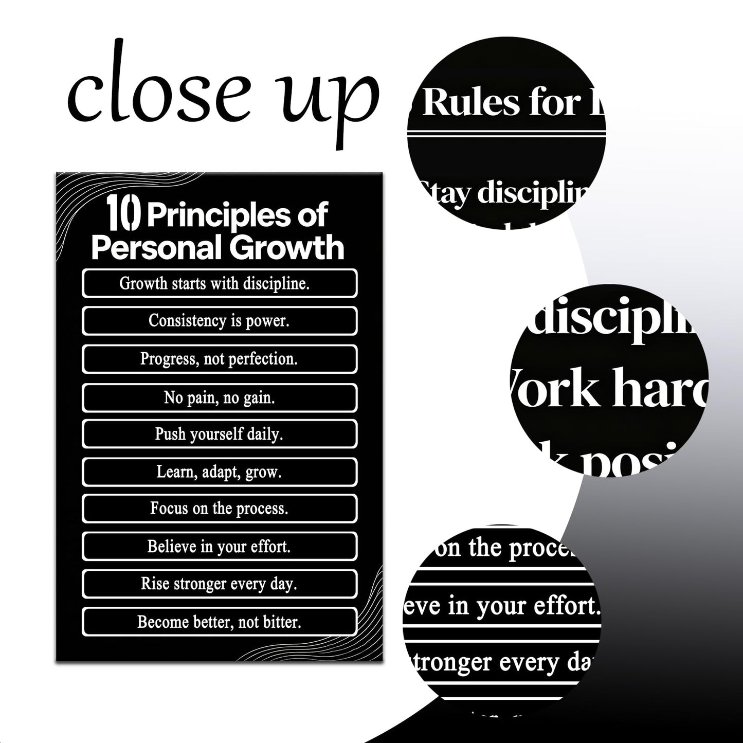PSYYSP Motivational Wall Art 10 Principles Of Personal Growth Inspirational Poster For Office Men Women Desk Decor Small Success Quotes Canvas Print Framed Discipline Mindset Wall Sign 12x18 Inch