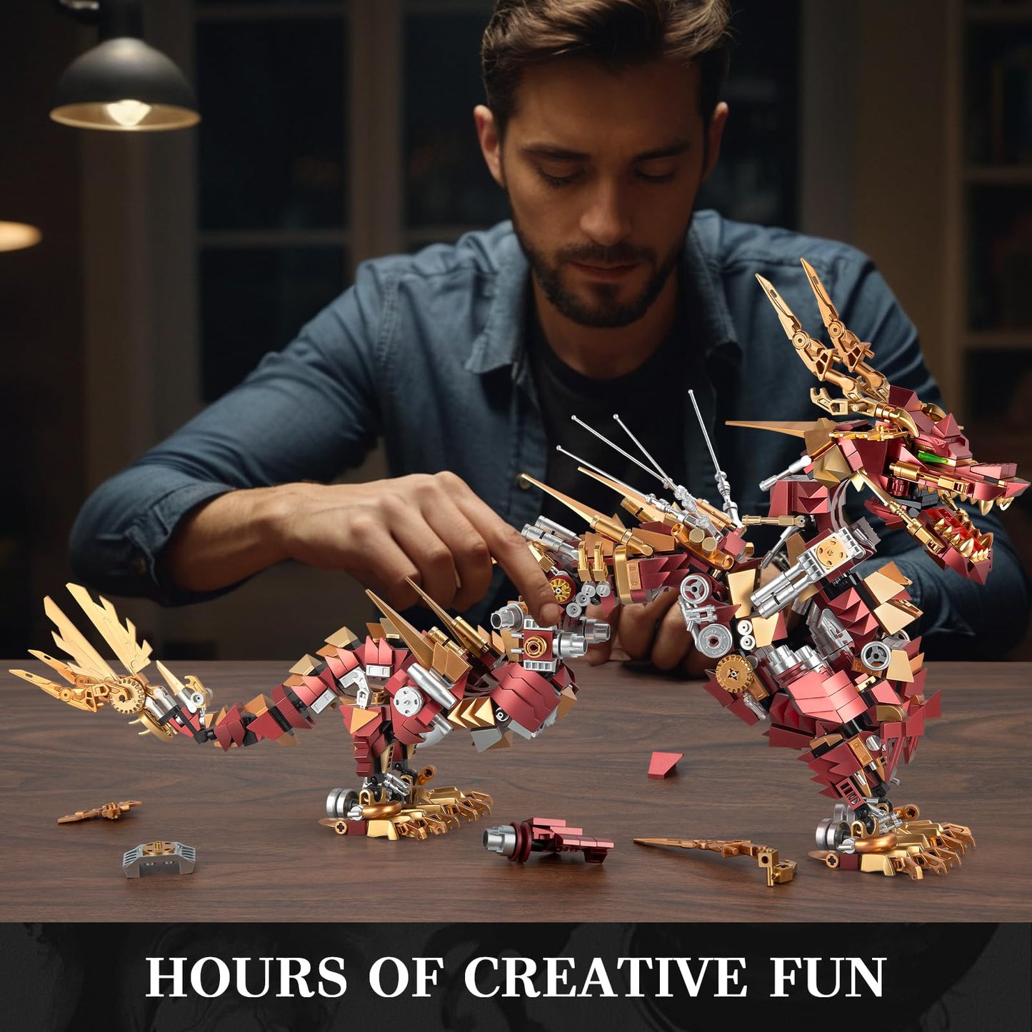 HIGH GODO Dragon Building Blocks Sets for Adults, Red Mechanical Dragon Animal Building Model Collectible Display Toys, Cool Toys Gifts for Fans Teens 14+ (1596 Pieces)