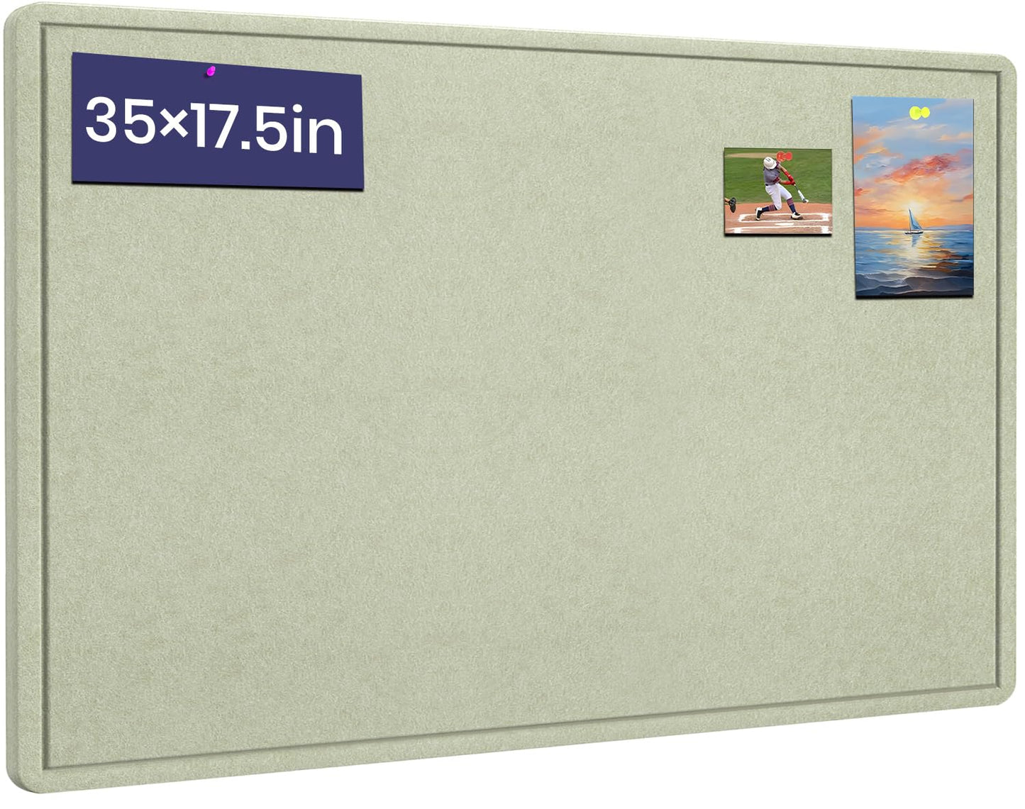 Bulletin Board - 35 x 17.5 inches Decorative Felt Pin Board - Cork Board Alternative for Wall - Foldable Photo Board Self-Adhesive Prayer Board with 20 Pushpins - Sage Green