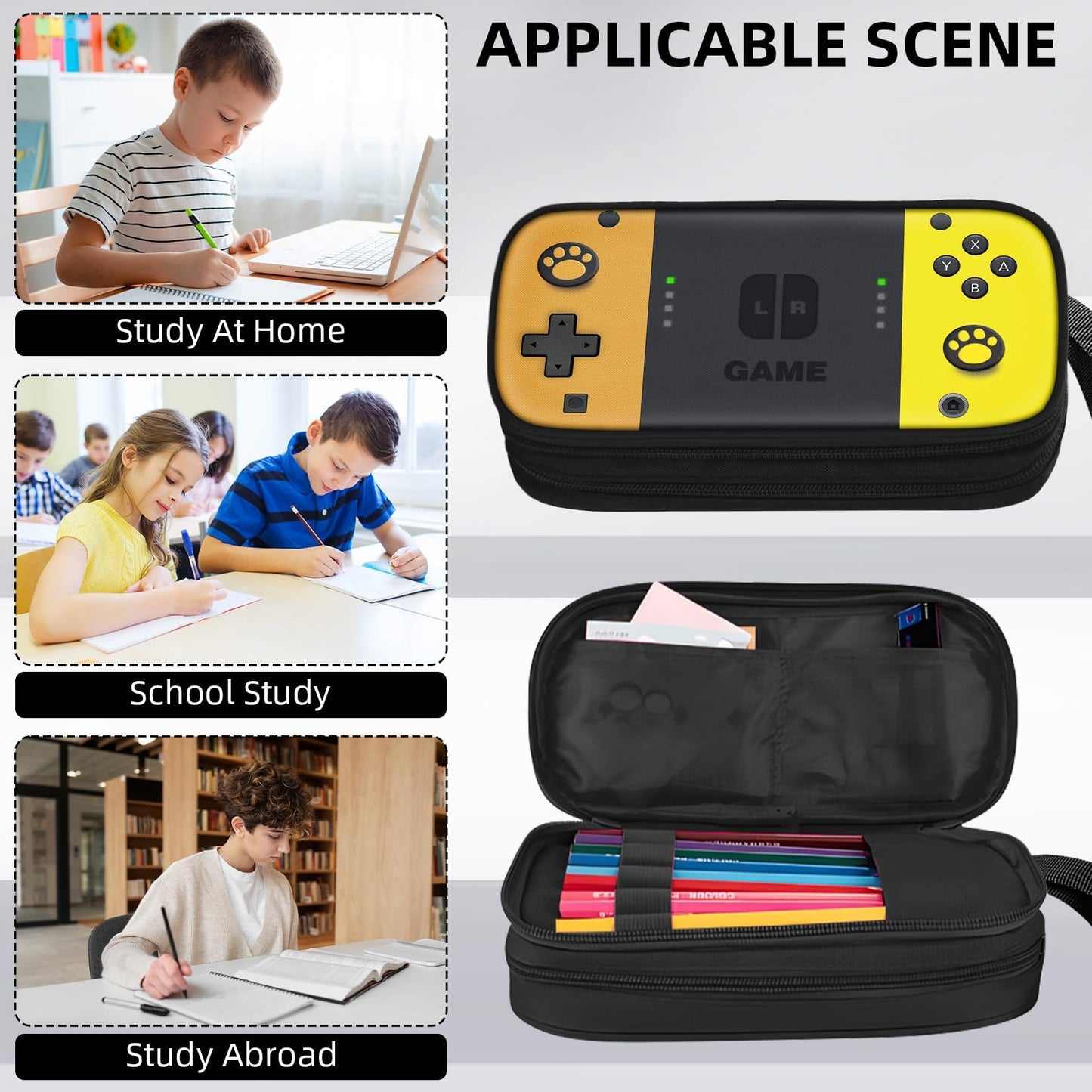 JIRAIKEI Gamer Pencil Case for Boys, Large Boys Pencil Pouch for Kids Teens School, Big Capacity Pen Box Pen Bag Organizer with 2 Compartments & Zipper