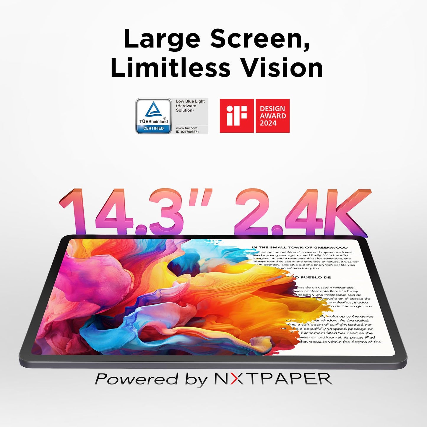 TCL NXTPAPER 14 Android Tablet, 14.3" Paper-Like Display Drawing Pad, Digital Notebook & Musician Tablet with 4096-Level Stylus & Flip Case, 8+8GB RAM, 256GB Storage, 10000mAh, Multi-Window, Gray