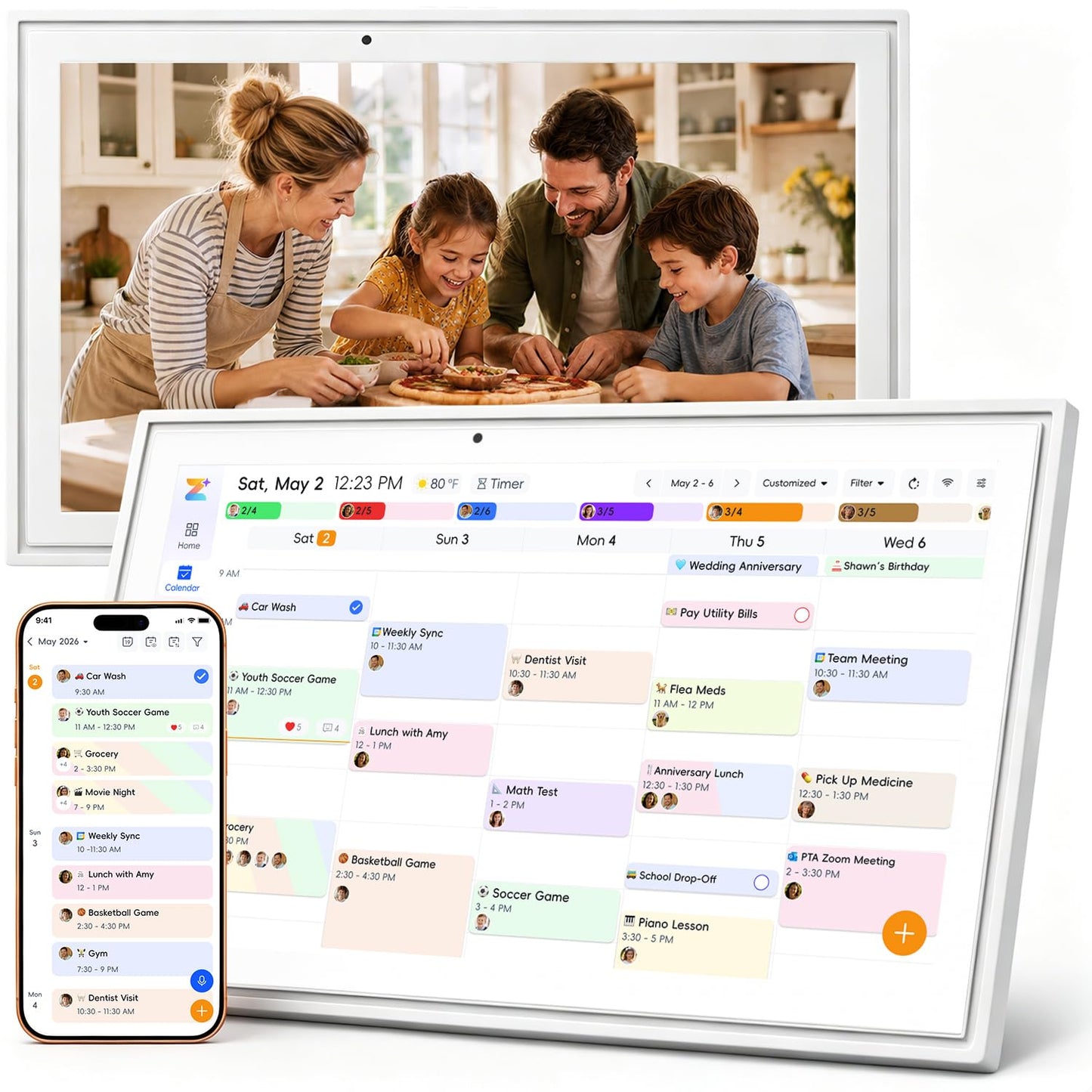 Beinhome 15.6" Smart Digital Calendar No Subscription, Touch Screen Electronic Wall Planner with Interactive Kids Chores Chart & Rewards, Photo Display, Full HD Family Schedule Organizer