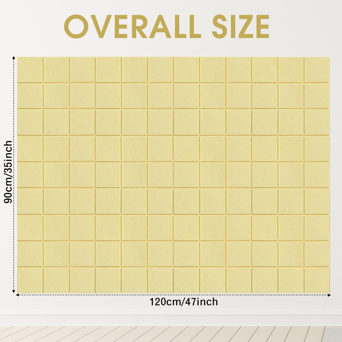 Honoson 12 Pack 48 x 36 Inches Large Cork Board Felt Wall Tiles with Safe Adhesive Large Decorative Vision Wall Board for Walls Home Office (Light Yellow)