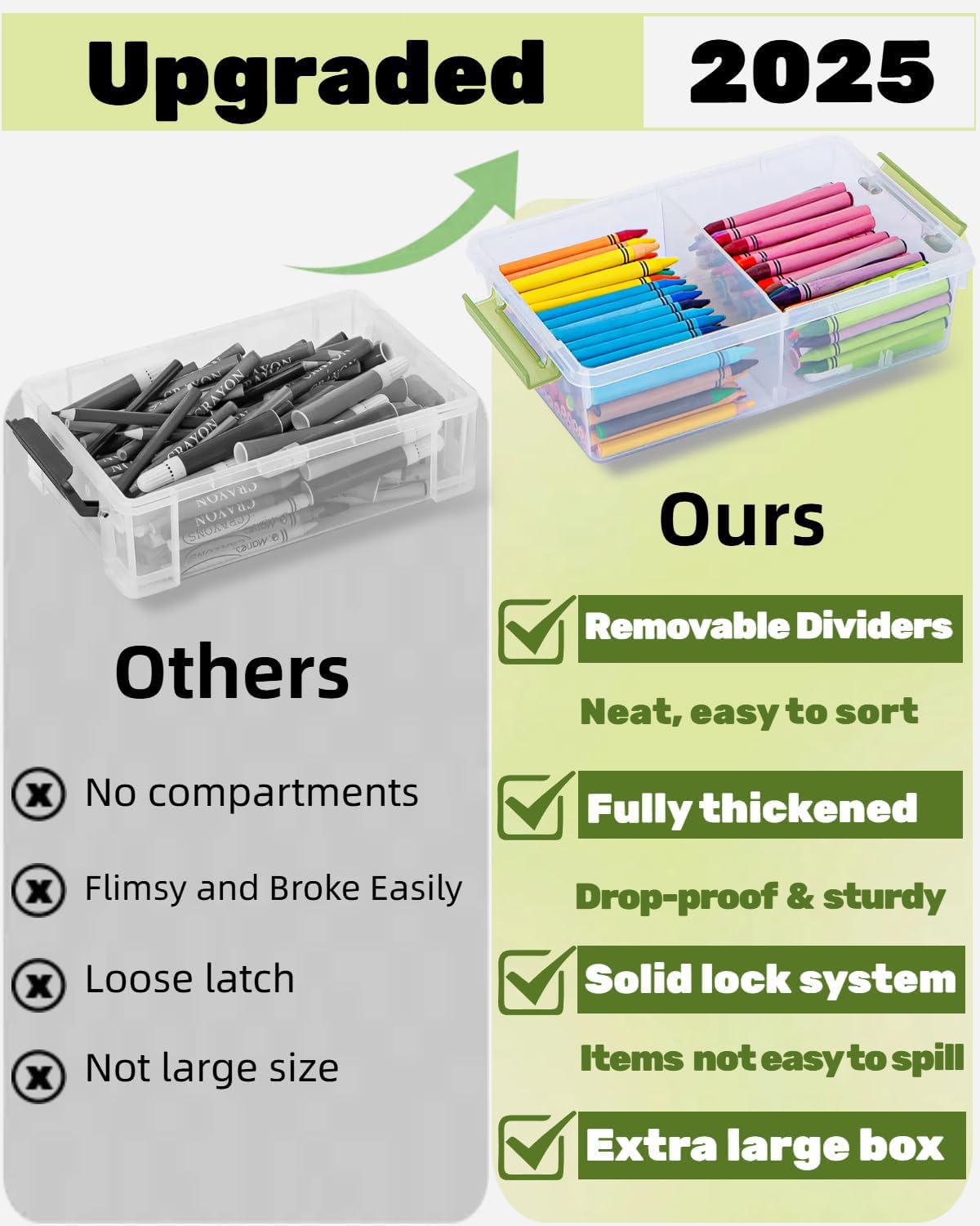GEOPHIA 12 Pack Extra Large Pencil Box with Removable Divider, Thickened Pencil Case Bulk, Clear Crayon Marker Organizer Stackable Plastic Small Storage Containers for Pen Craft School Supplies, Multi
