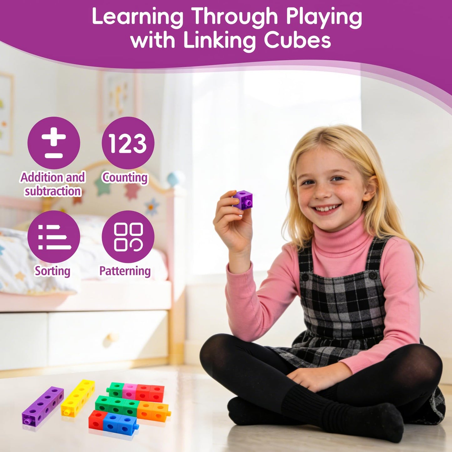 HSDAV 200 Pcs Math Linking Cubes - 10 Colors Connecting Counting Snap Blocks, Math Manipulatives for Early Math & Construction, Educational Toy for Preschool, Kindergarten, Homeschool