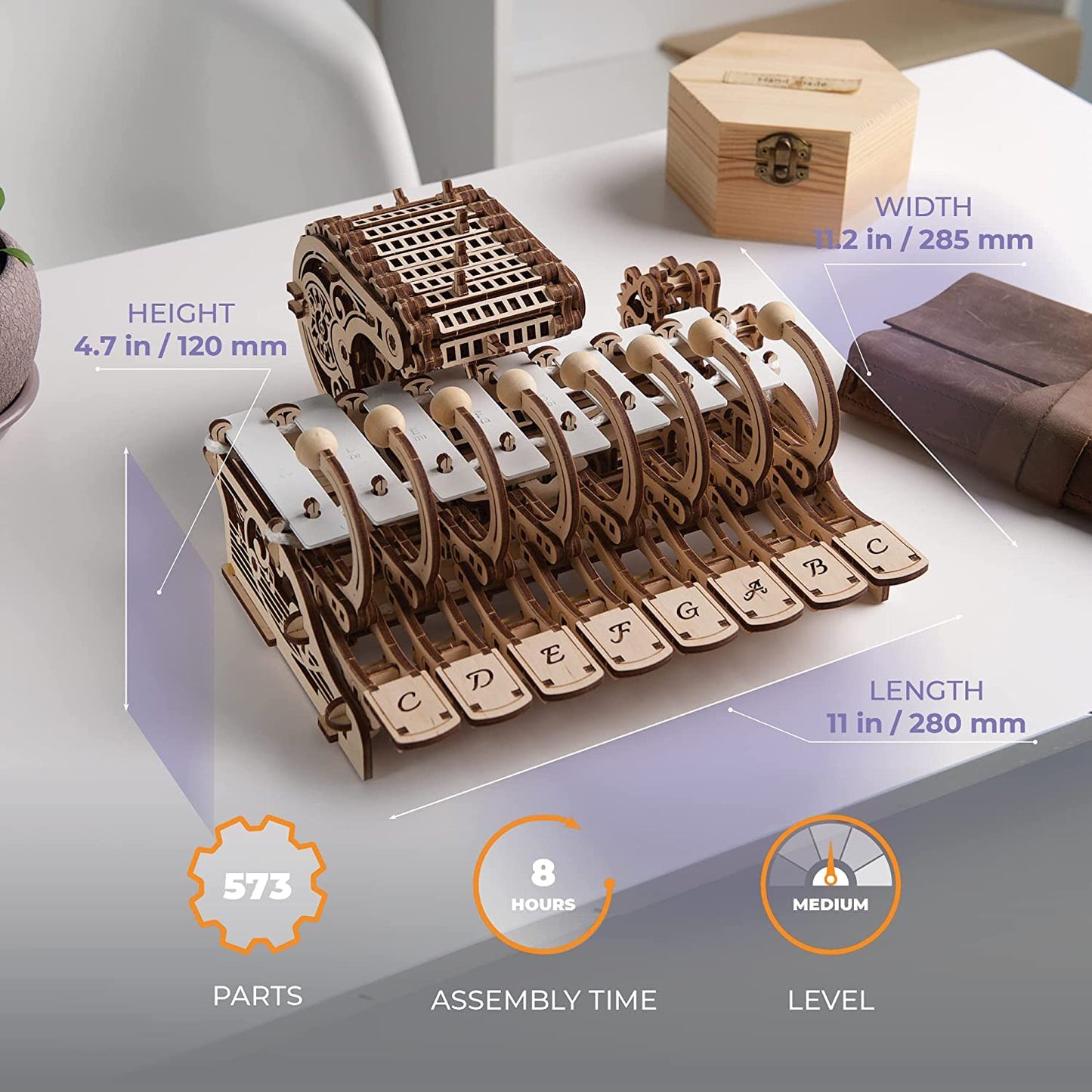 UGEARS Celesta 3D Mechanical Puzzle 3D Wooden Puzzles for Adults - Wooden Model Kits for Adults Musical Instruments for Adult Piano, Music Box and Xylophon Brain Teaser, Hobby Set