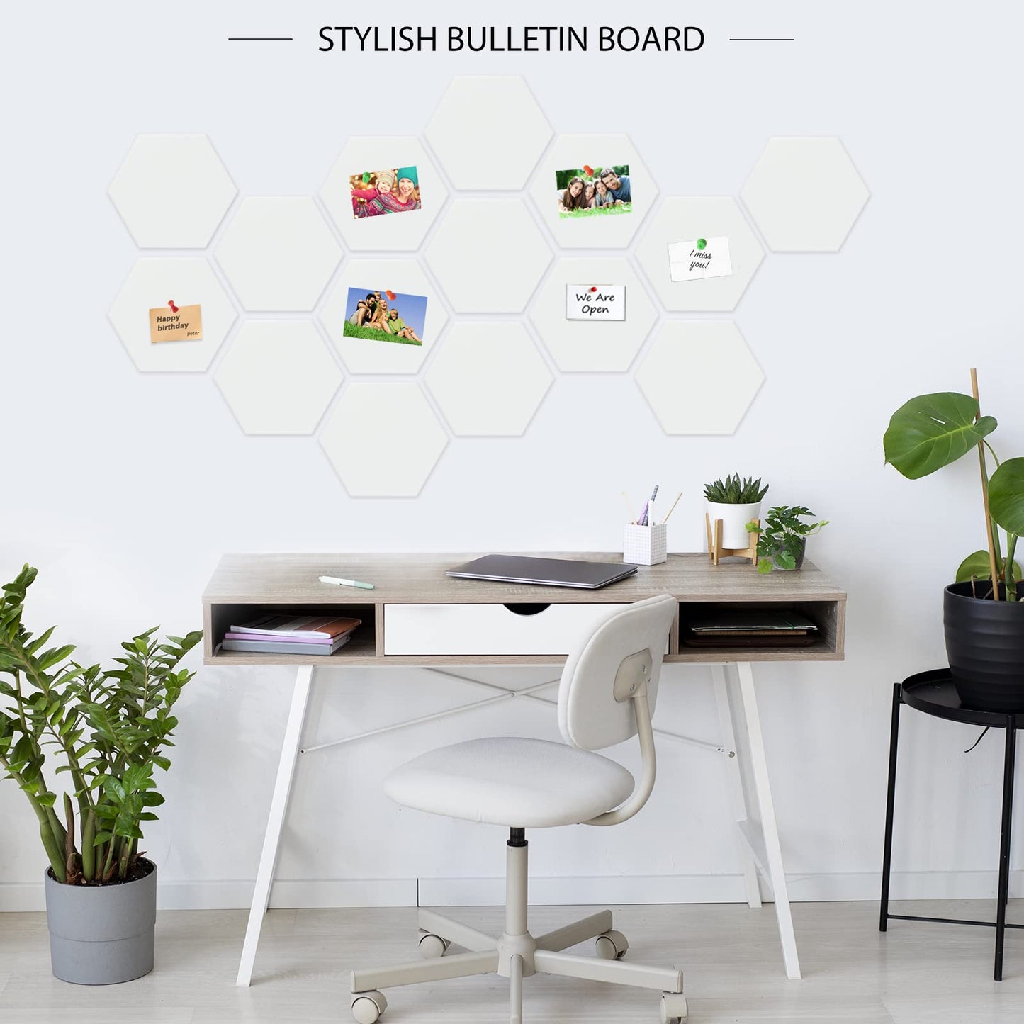 BXI Hexagon Felt Bulletin Board - 14.2 X 12.3 X 0.4 Inches 6 Pcs Self-Adhesive Poster Cork Board 30 Push Pins, Thick Pin Tiles Display Vision Board, Photo Picture Panels for Home Office Classroom