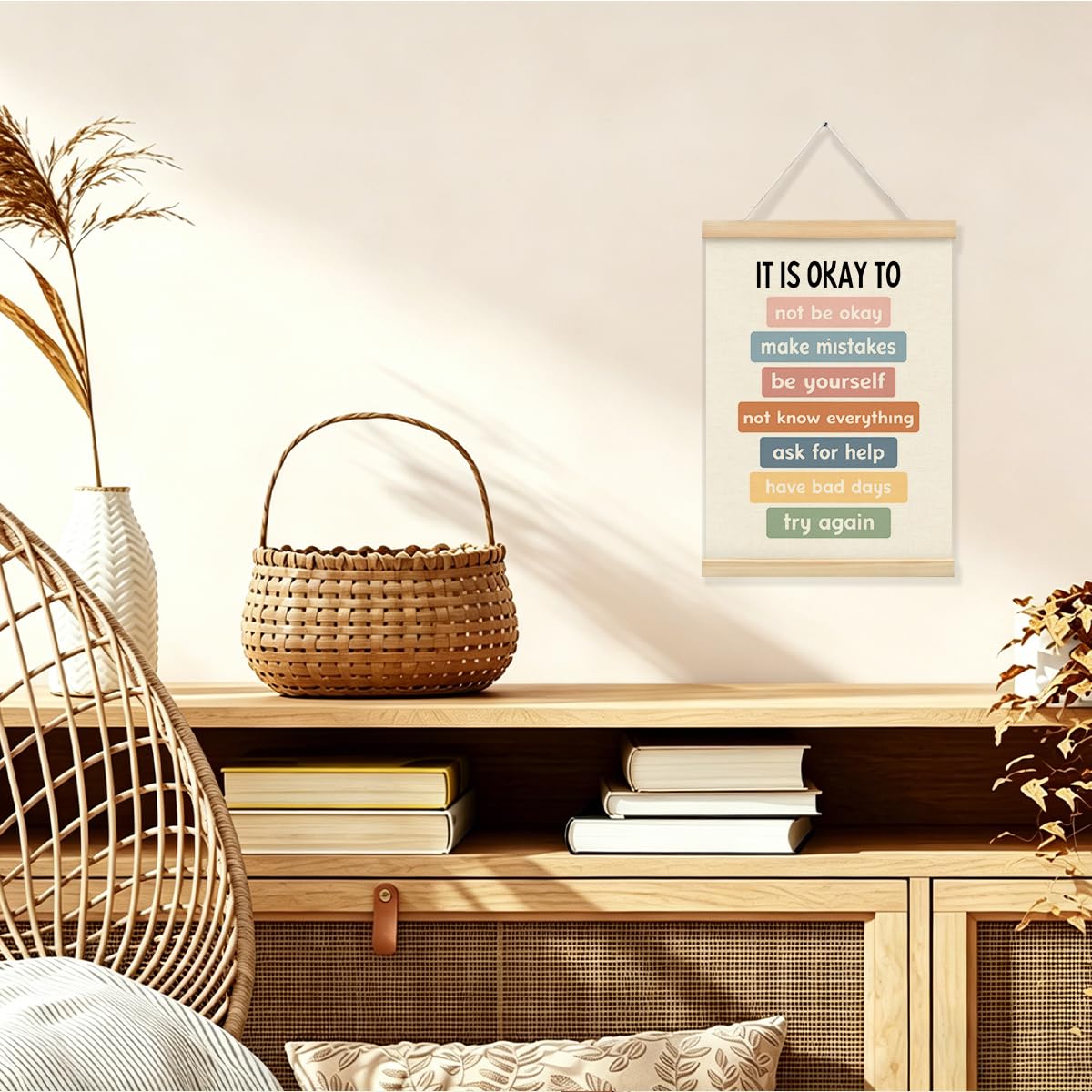STHTTSW It's Okay To Not Be Okay Poster, Wood Poster Hanger, Boho Classroom Decor, Classroom Posters Quotes, Mental Health Posters, Educational Wall Art, Playroom Wall Art Decor 12x16 Inch