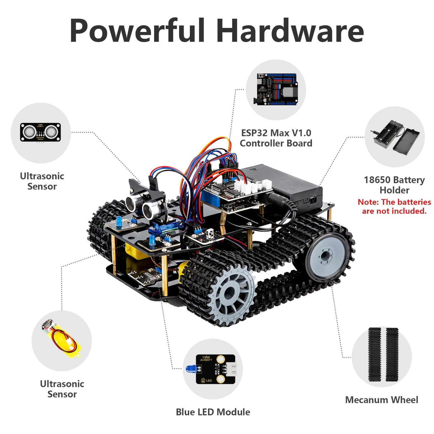 ACEBOTT Smart Robot Tank Car Kit with ESP32 for Arduino Robotics for Kids Ages 8-12 12-16 STEM Science Kits Coding Gifts for 8-16 Year Old Boys Girls Teens Cool Engineering Building Toys Unique Gifts