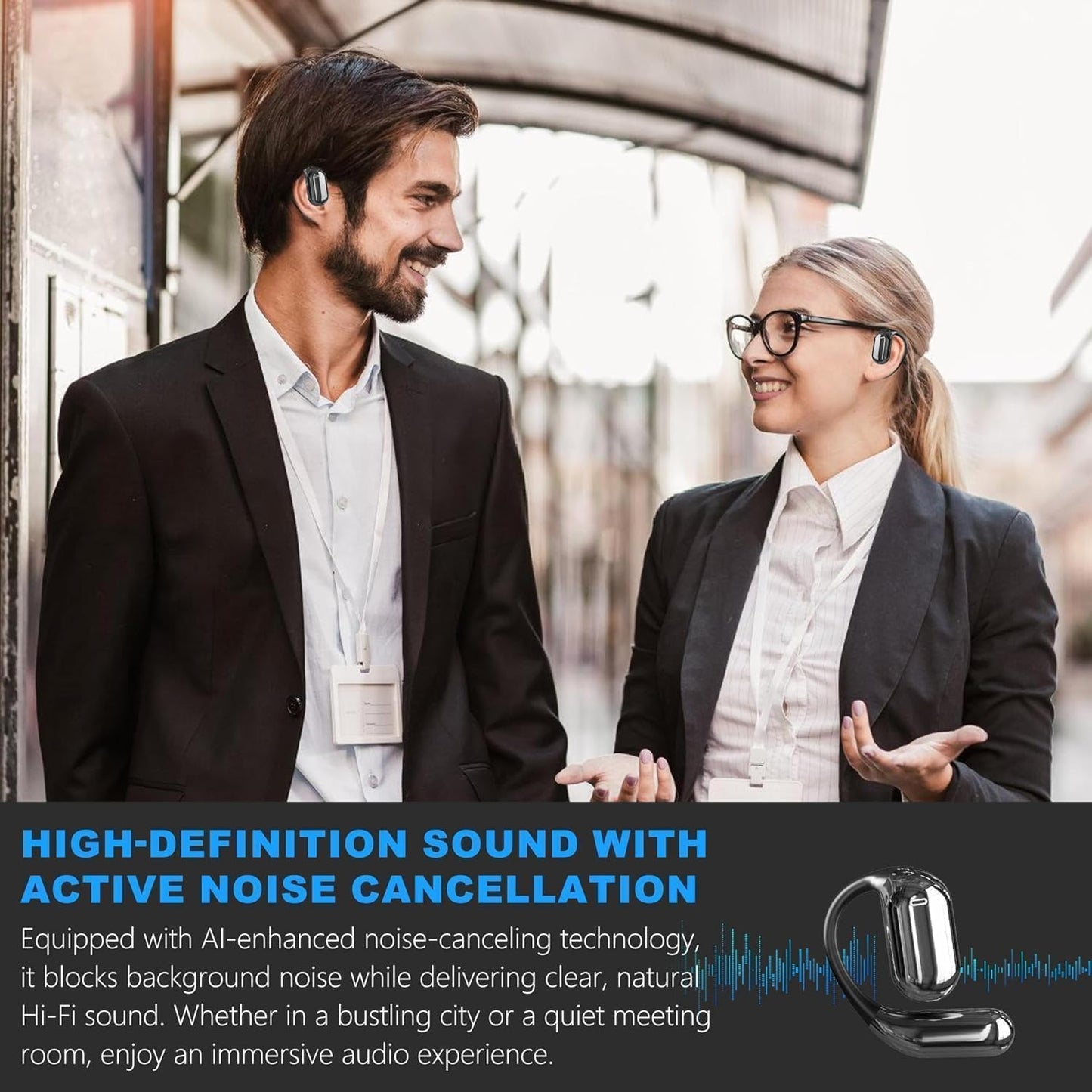 Real-Time AI Translation Earbuds, Open-Ear Audifonos Traductores Inglés Español Two-Way Translator Headphones, Bluetooth Wireless Earhooks for Business, Travel, Learning, Meetings (Grey)