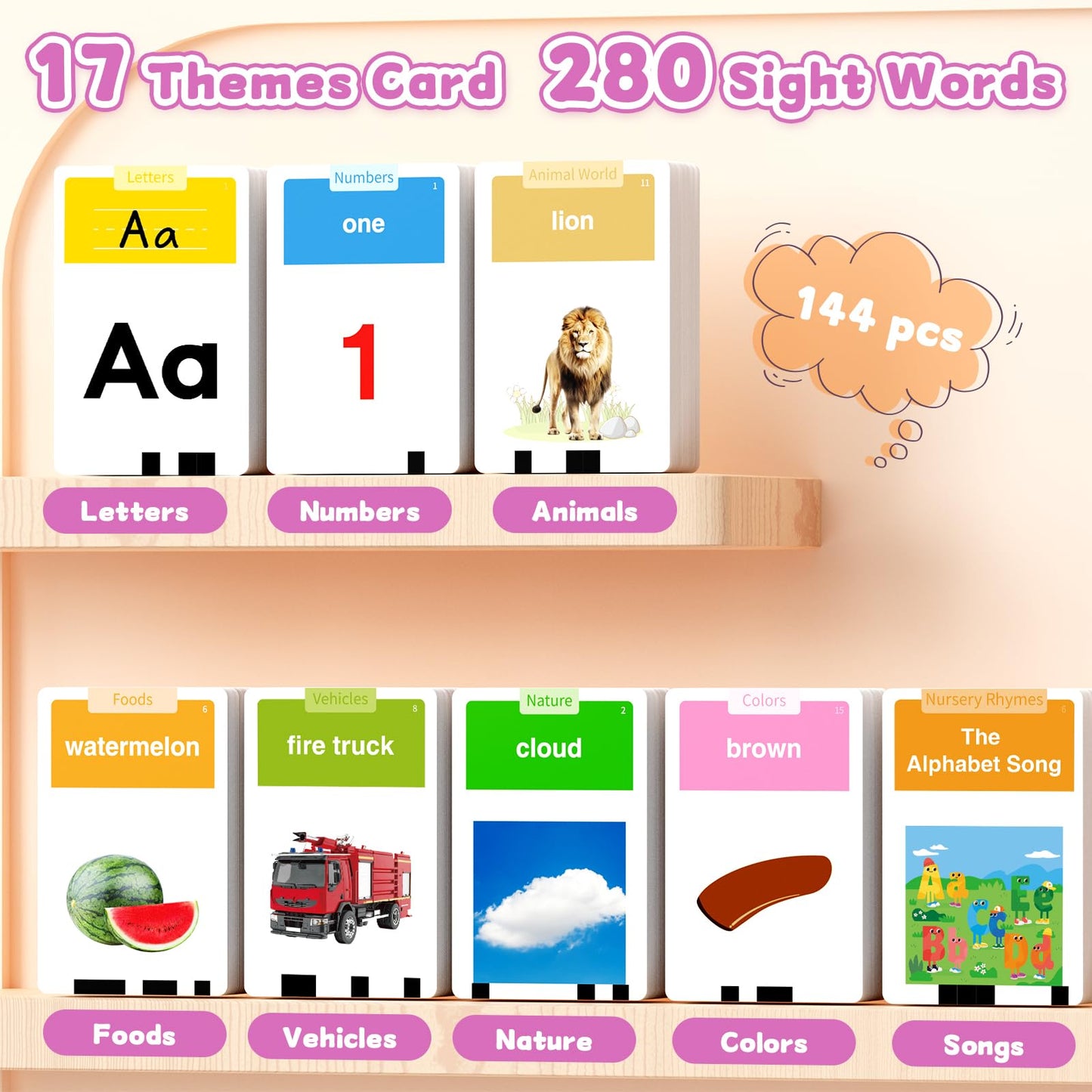 HOMESTEC Toddler Talking Flash Cards with American Accent and 288 Sight Words for Speech Therapy Learning Montessori Sensory Play for Boys and Girls Ages 3 to 6 Birthday Gifts (Pink)