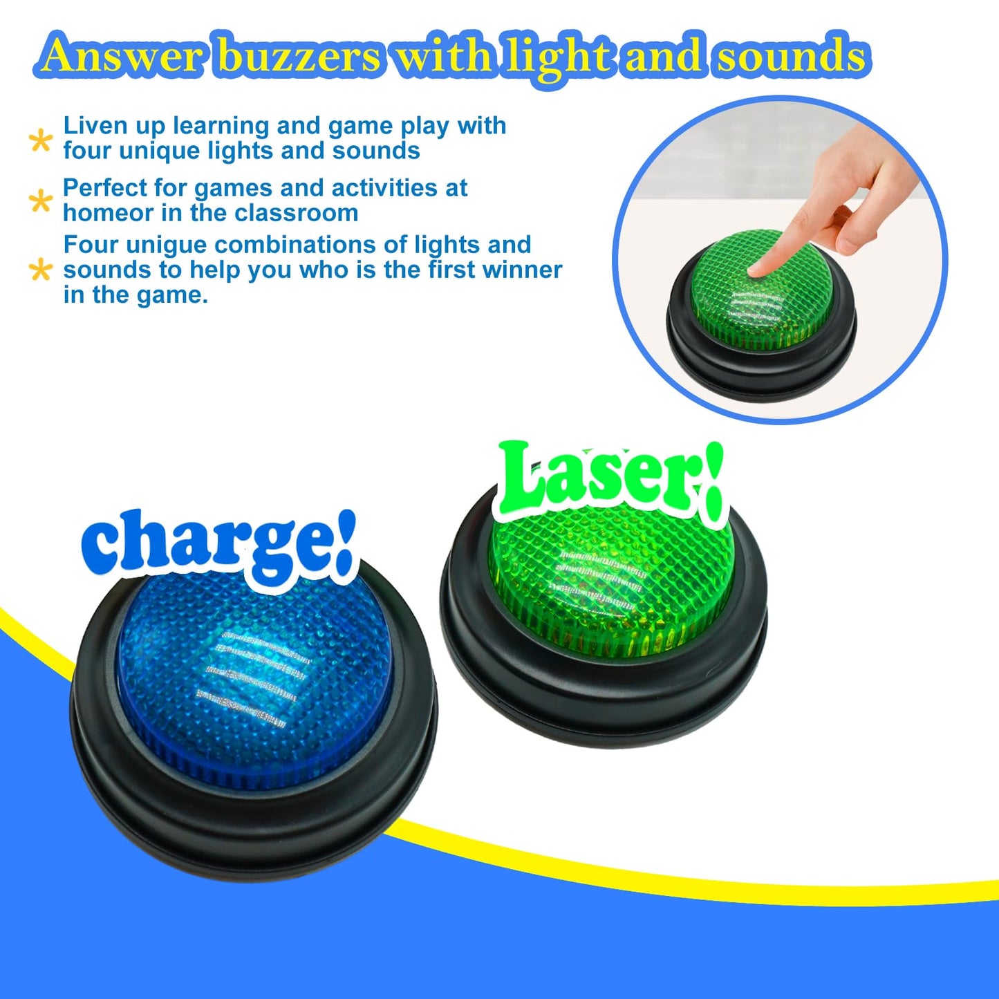Gelabur 2-Pack Quiz Game Buzzers for Trivia Games, Answer Buzzers with Lights and Sound, Classroom Game Show Style Buzzer Buttons for Team Games