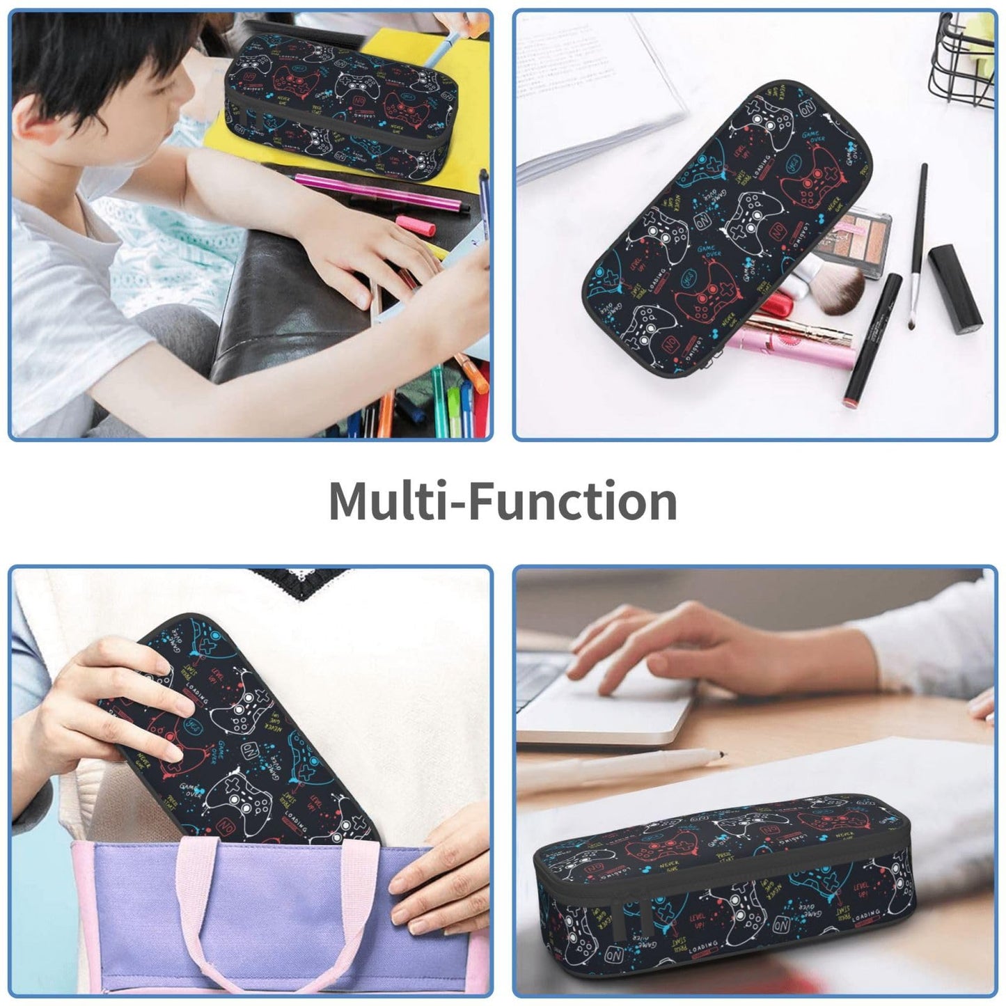 Aoojanu Video Game Controller Large Pencil Case With Zipper Compartments Stationery Pencil Bag For Kids Teens Students School Supplies