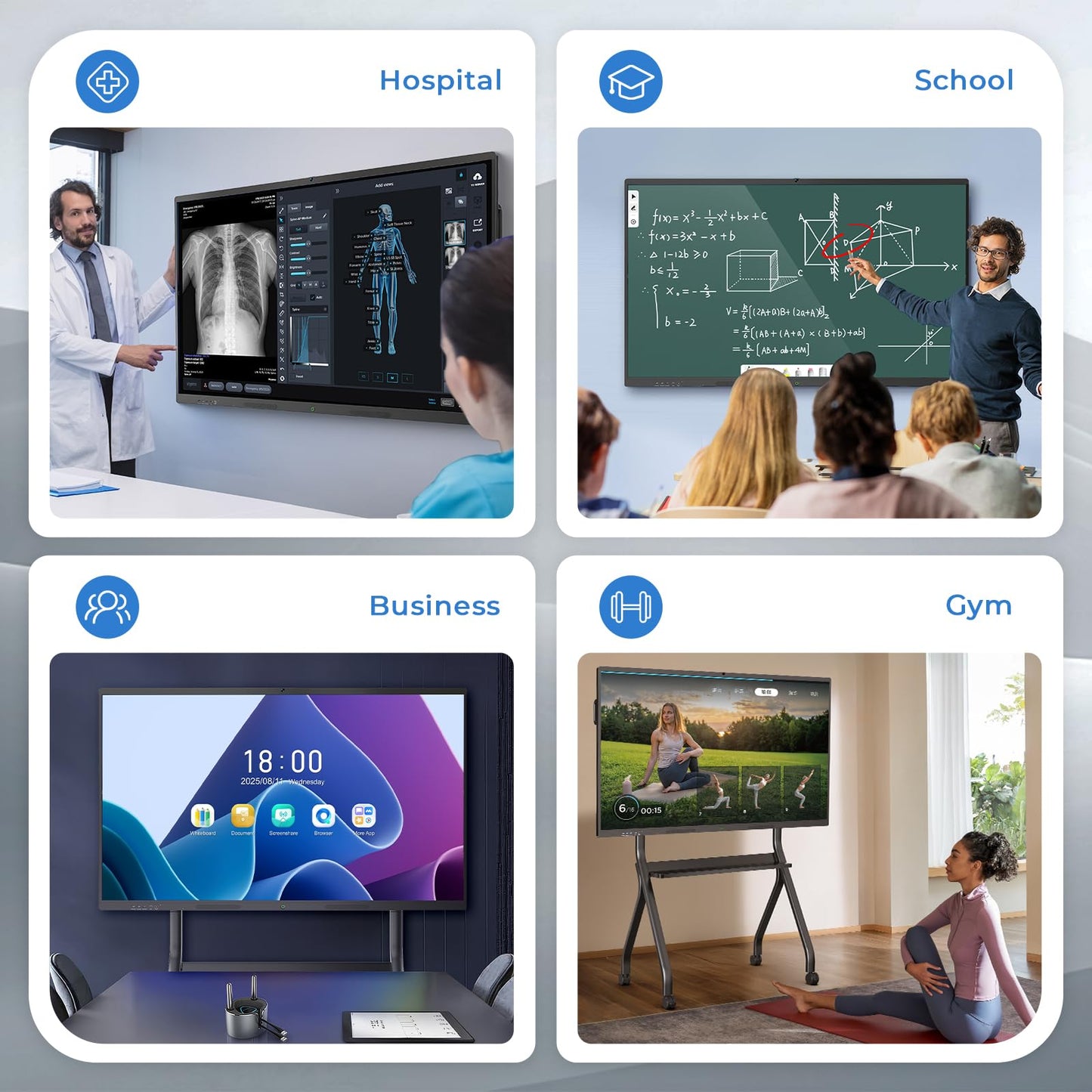 JASZDOT 86'' Smart Board, 4K UHD Interactive Touchscreen Whiteboard, Android 14 8+128GB Wireless Smartboard for Classroom Home Office Studio