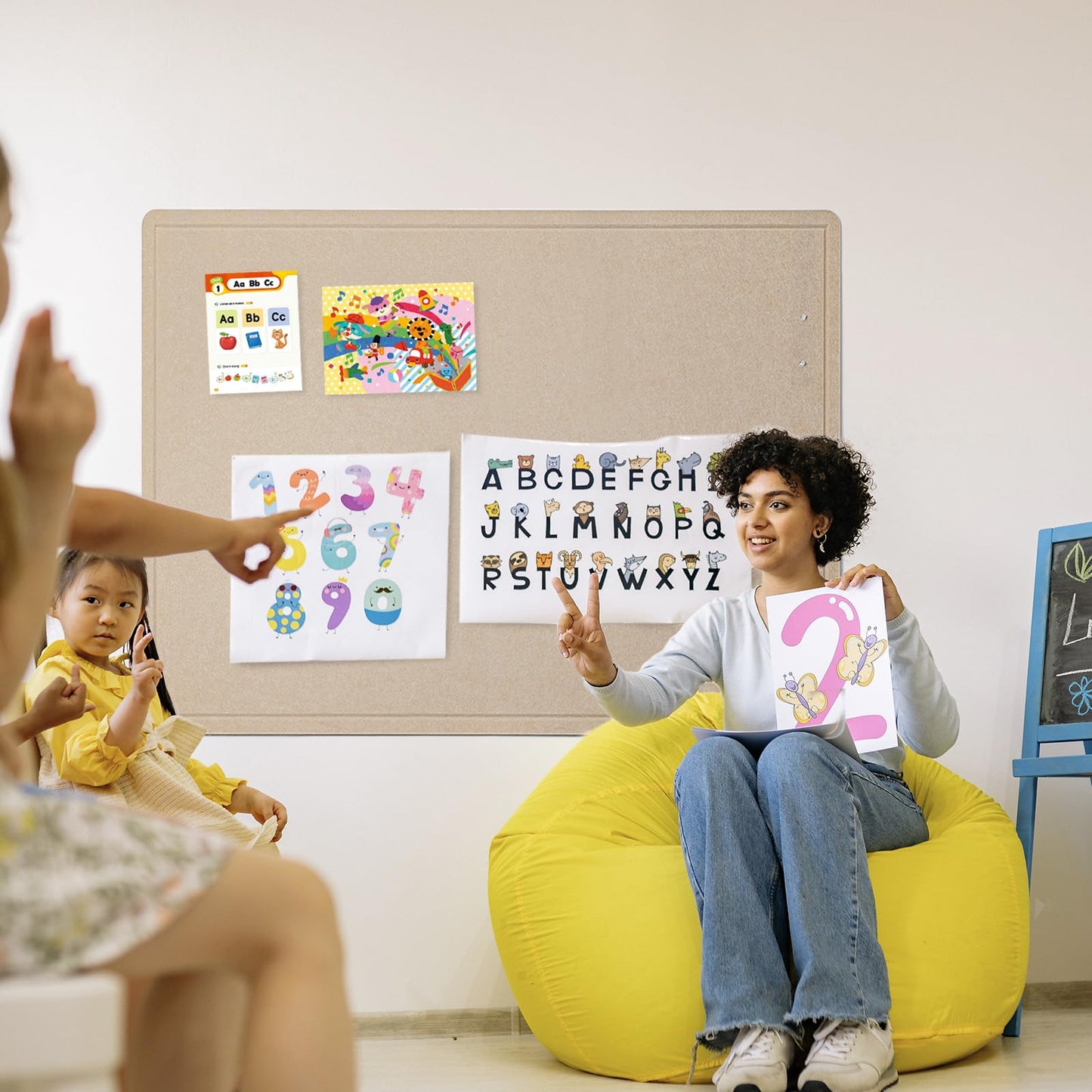 Lightomorrow Large Bulletin Board - 48 x 36 Inches, Decorative Felt Pin Board for Wall - 4' x 3' Foldable Photo Display Board with Self-Adhesive Tape, Includes 20 Push Pins - Beige Brown