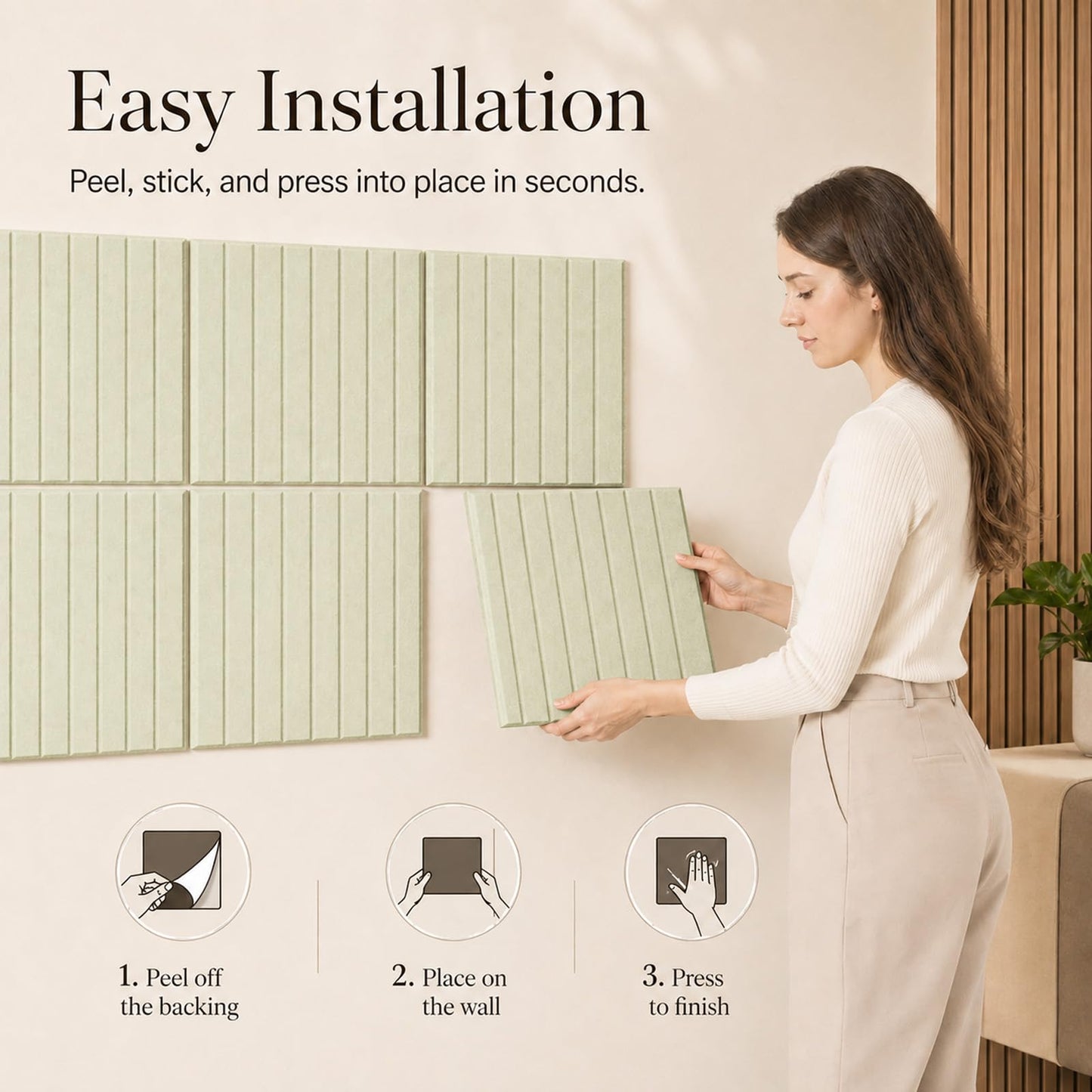 Baysola Stripe Felt Bulletin Board Panels 36 x 24 Inch Self Adhesive Wall Tiles Cork Board Alternative for Office Classroom Photos Notes 6 Pack