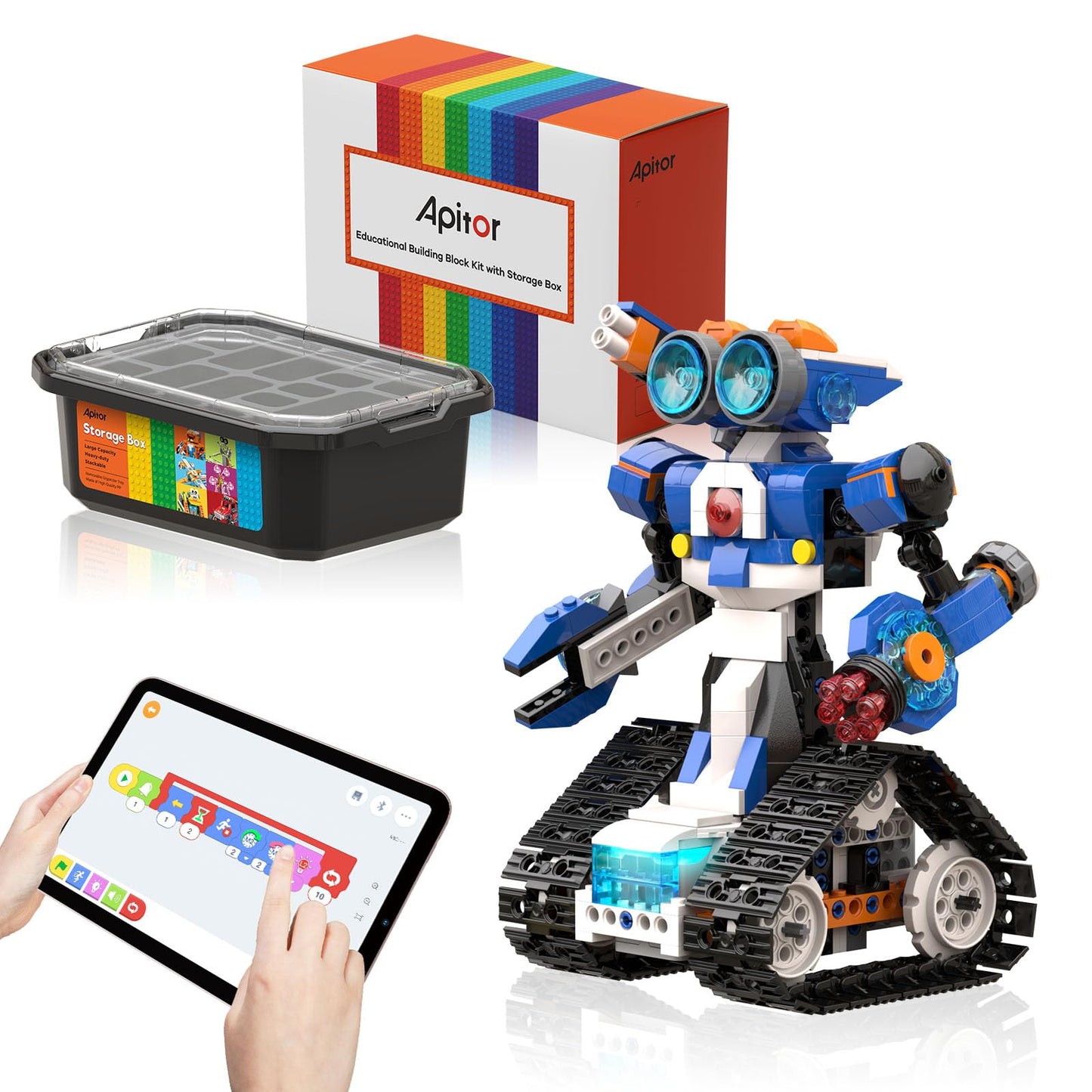 Apitor Robot J Creative Building Kit With Storage Box, 6-in-1 Programmable App Remote Control Tank STEM Learning Toy, Educational Coding Gifts for 7-12 Years Old Kids