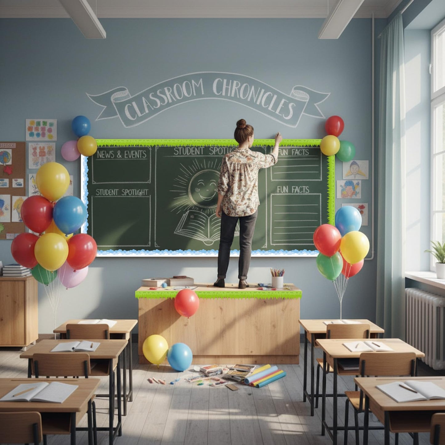Trandraft 2 Rolls 65.6ft Grass Bulletin Board Decoration Clouds Bulletin Board Strips Green Grass Back to School Trim Borders for School Classroom Chalkboard Party Decoration