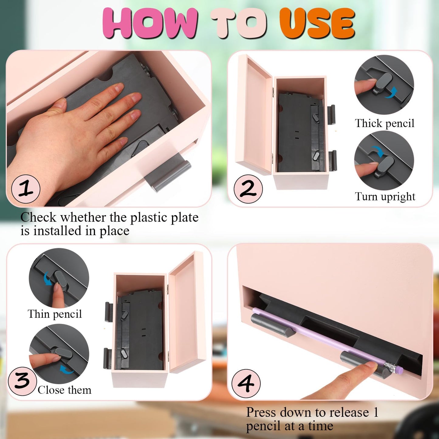Watersay 108 Pcs Pencil Dispenser Kit for Classroom Wooden Sharp and Dull Pencil Holder 50 Pencils 50 Sharpener 6 Sticker Classroom Teacher Must Have Straw Dispenser for Back to School(Light Pink)