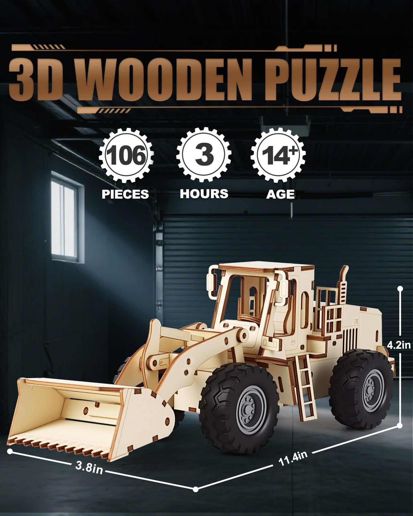 MOCBURIKU 3D Wooden Puzzles Bulldozer Model Kits, DIY Wood Craft Assembly Car Building Kits with Pull Back Mechanism, Gifts for Adults Men Teens Age 14 yrs Above to Build for Birthday Christmas