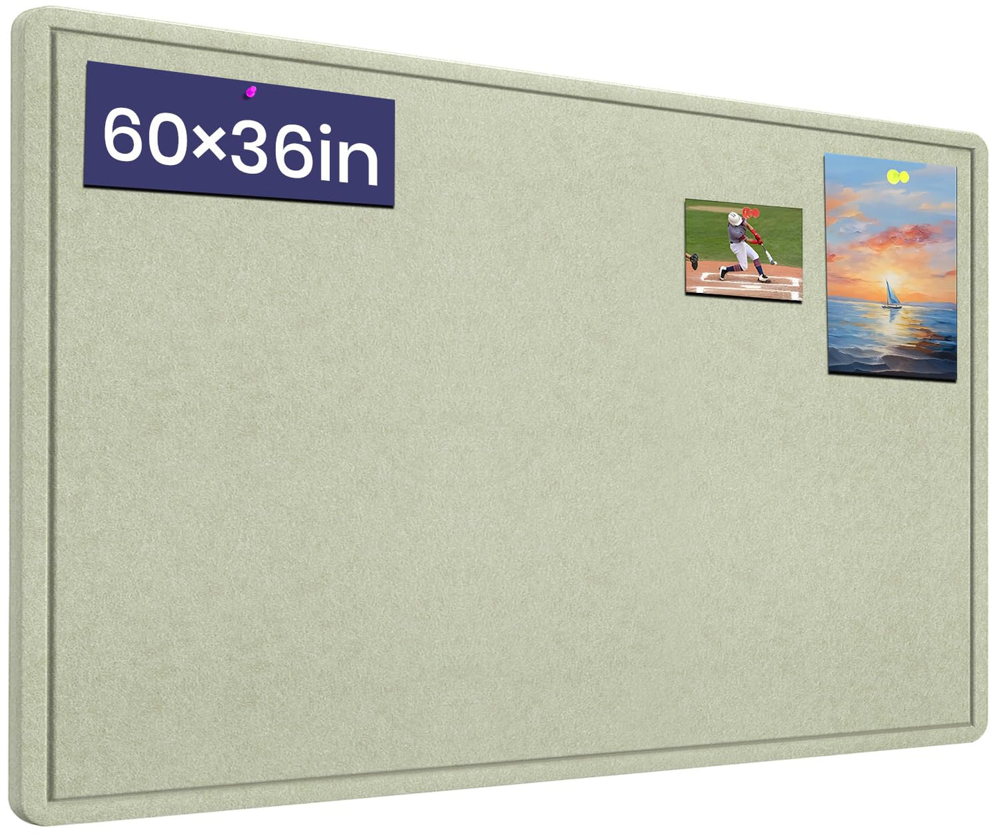 Large Bulletin Board, 60 X 36 inches Cork Board with 30 Pushpin, 5' x 3' Felt Cork Board Notice Pin Board, Self-Adhesive Vision Board Mood Board Foldable Photo Board for Wall - Sage Green