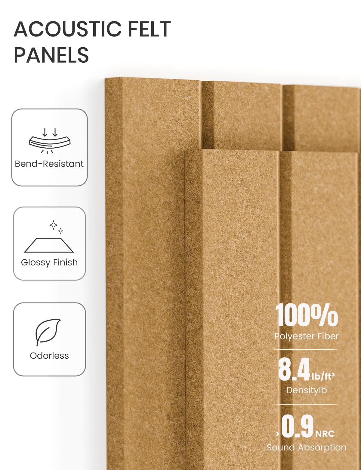 Felt Bulletin Board Tiles -28"x18" with 40 Adhesive Tabs, Cork Board Alternative for Office Decor, Push Pin Board Wall Organizer 6-Pack (Longan Tan)