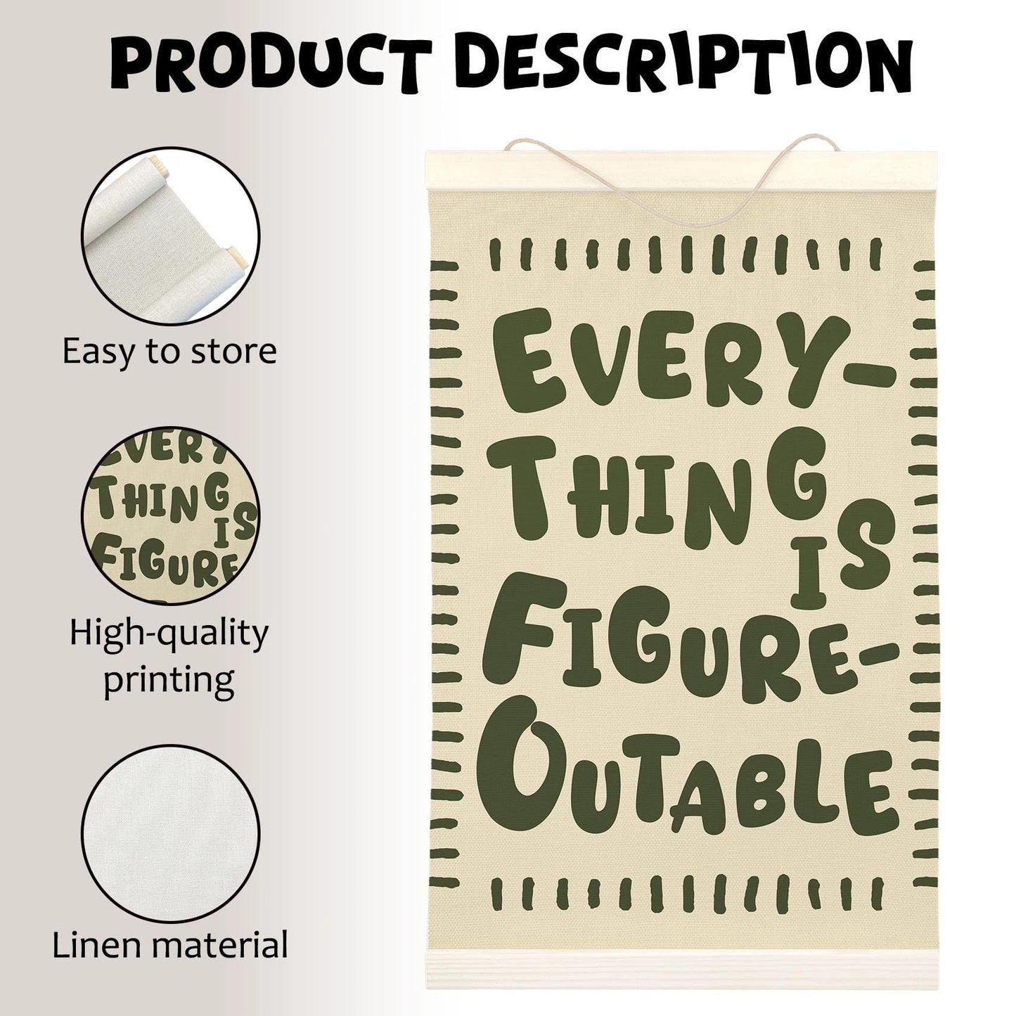 LKETW Everything Is Figureoutable Inspirational Poster Hanger Frame 12x16 Inch, Positive Affirmations Wall Art Posters for Classroom, Motivational Hanging Banner Decor for Home Office Bedroom