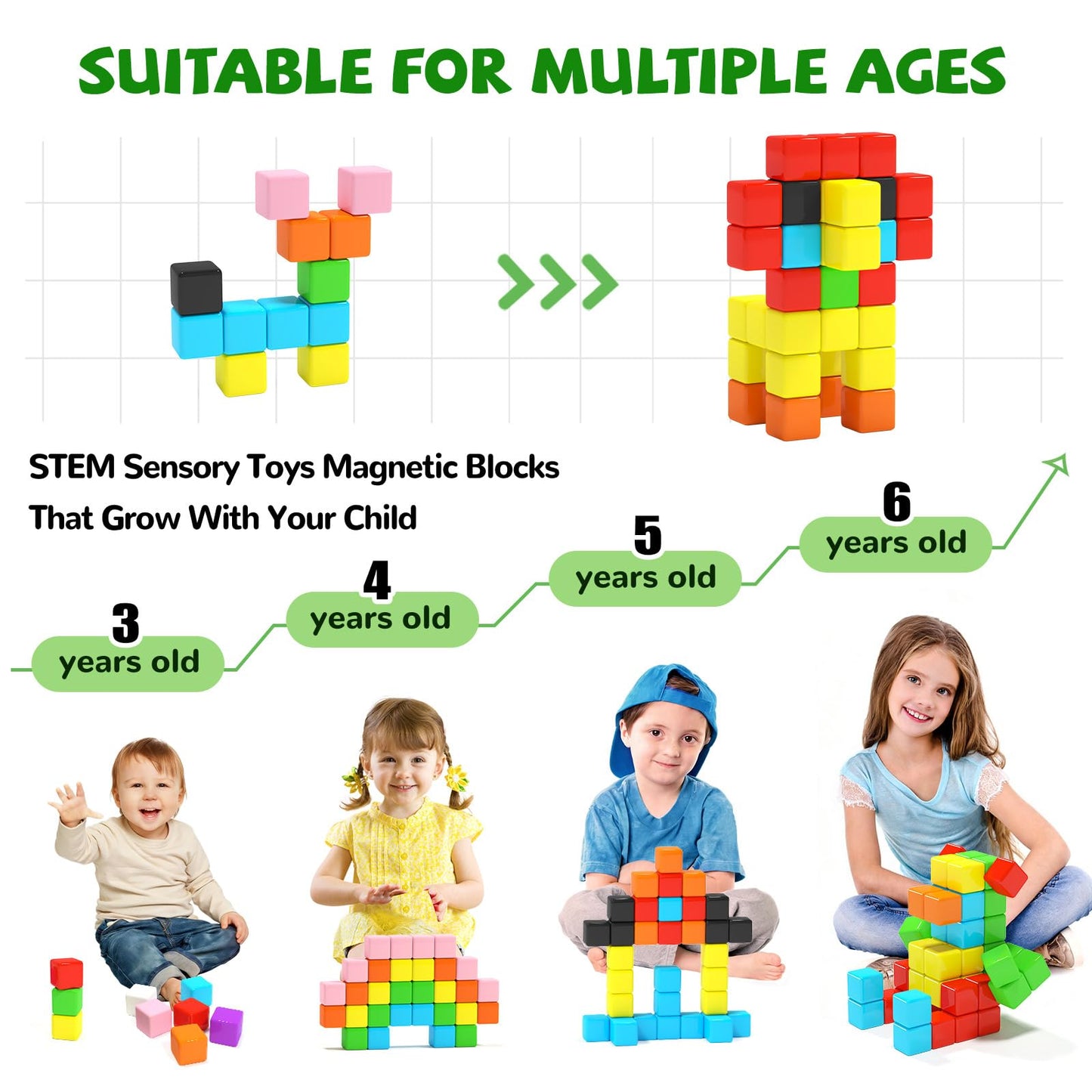Hiwawind 40pcs Magnetic Blocks -Ideal Gifts for 3 4 5 6 Year Old,STEM Learning Toys for 3-5 Year Old Boys & Girls, Safe & Strong Building Blocks with ASMR Sounds,Classroom Must Haves