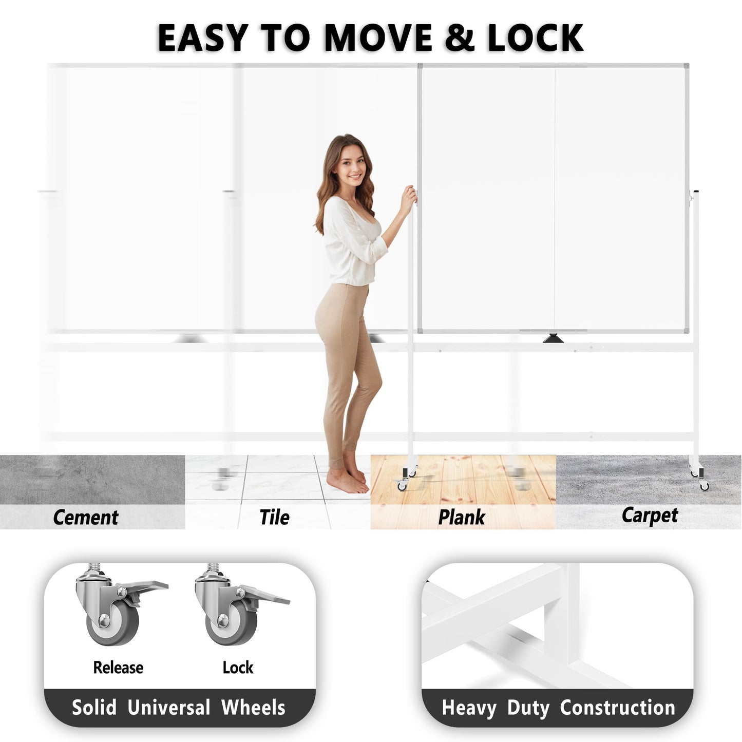 Large Rolling Whiteboard on Wheels, 48" x 48" Double-Sided Mobile White Board with Stand, 4' x 4' Portable Standing Magnetic Dry Erase Board Easel for Home Office Classroom School, Silver