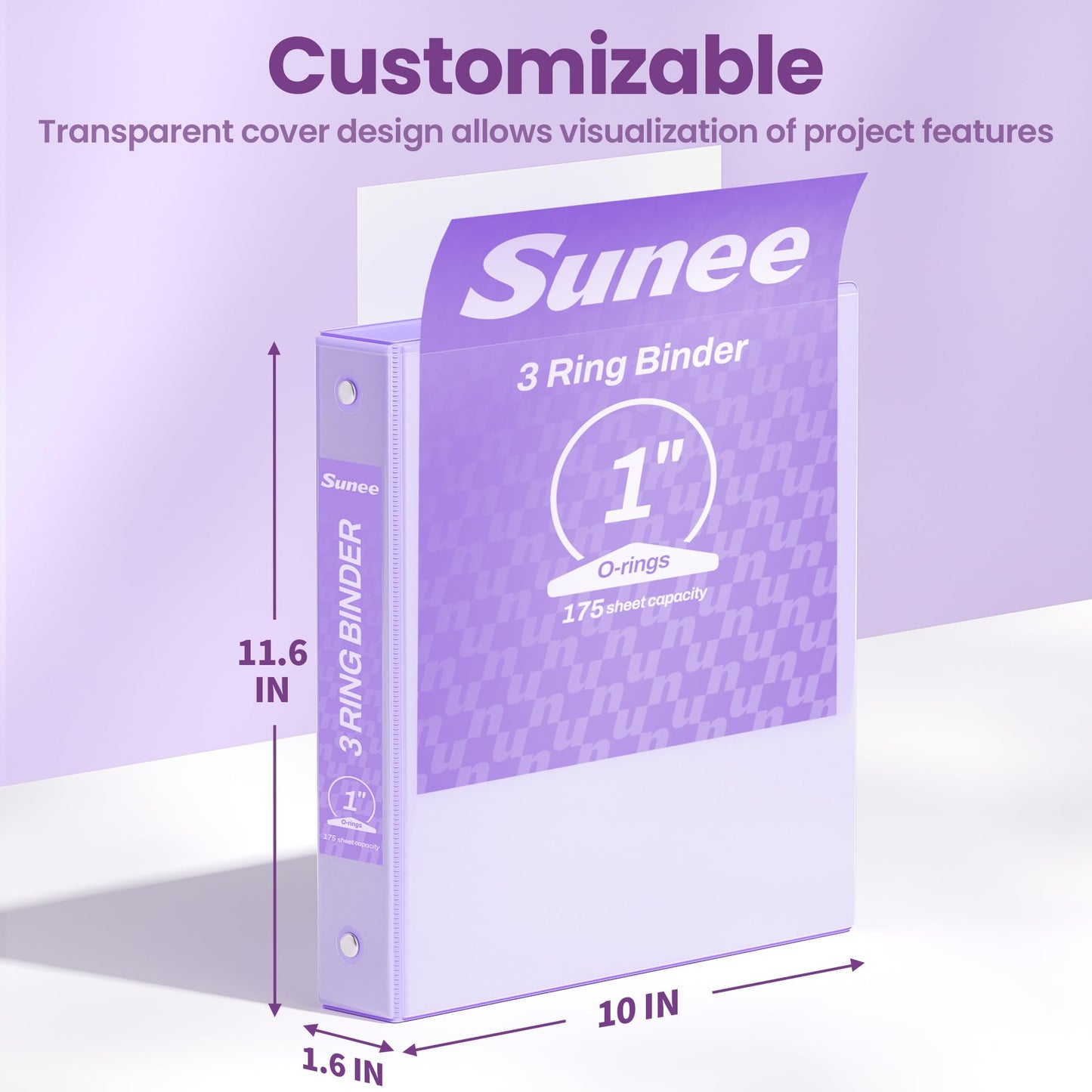 SUNEE 3 Ring Binder 1 Inch 2 Pack, Clear View Binder Three Ring PVC-Free (Fit 8.5x11 Inches) for School or Office Supplies, Purple