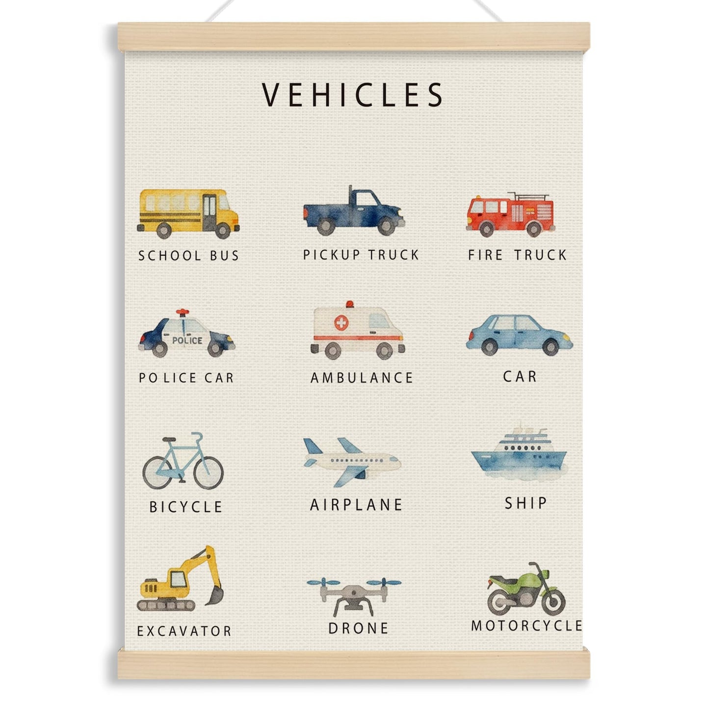 MOTERMATE Vehicle Classroom Poster Hanger Frame, Boy Nursery Wall Hanging Decor Art Framed for Toddler Kids Boys Room Bedroom Playroom Classroom, Transport Vehicle Wall Poster Prints, 12x16 Inch