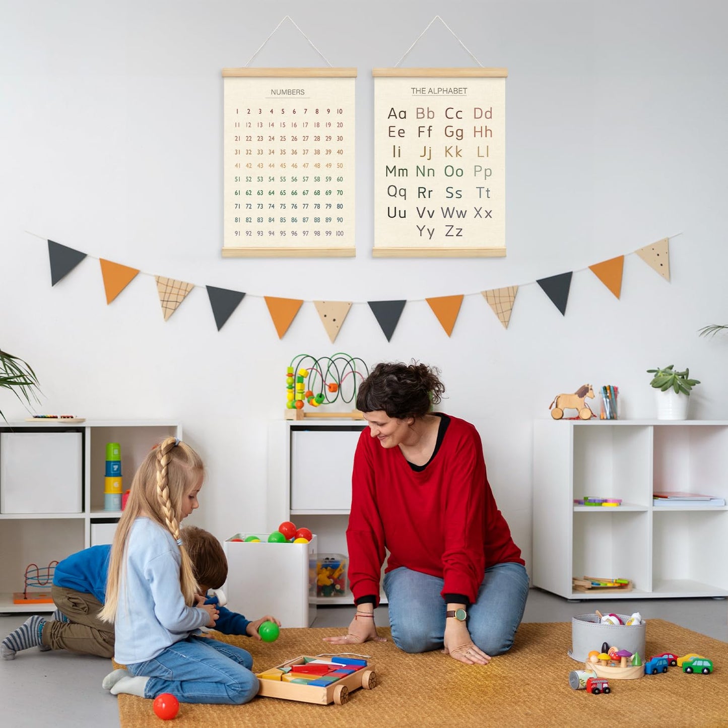 Lacama Educational Charts & Posters Hanger Frame - Homeschool Supplies，ABCs 123s Kids Learning Educational Gift for Toddler Ages 2 3 4 5，Alphabet Poster For Toddlers，1-100 Number Chart