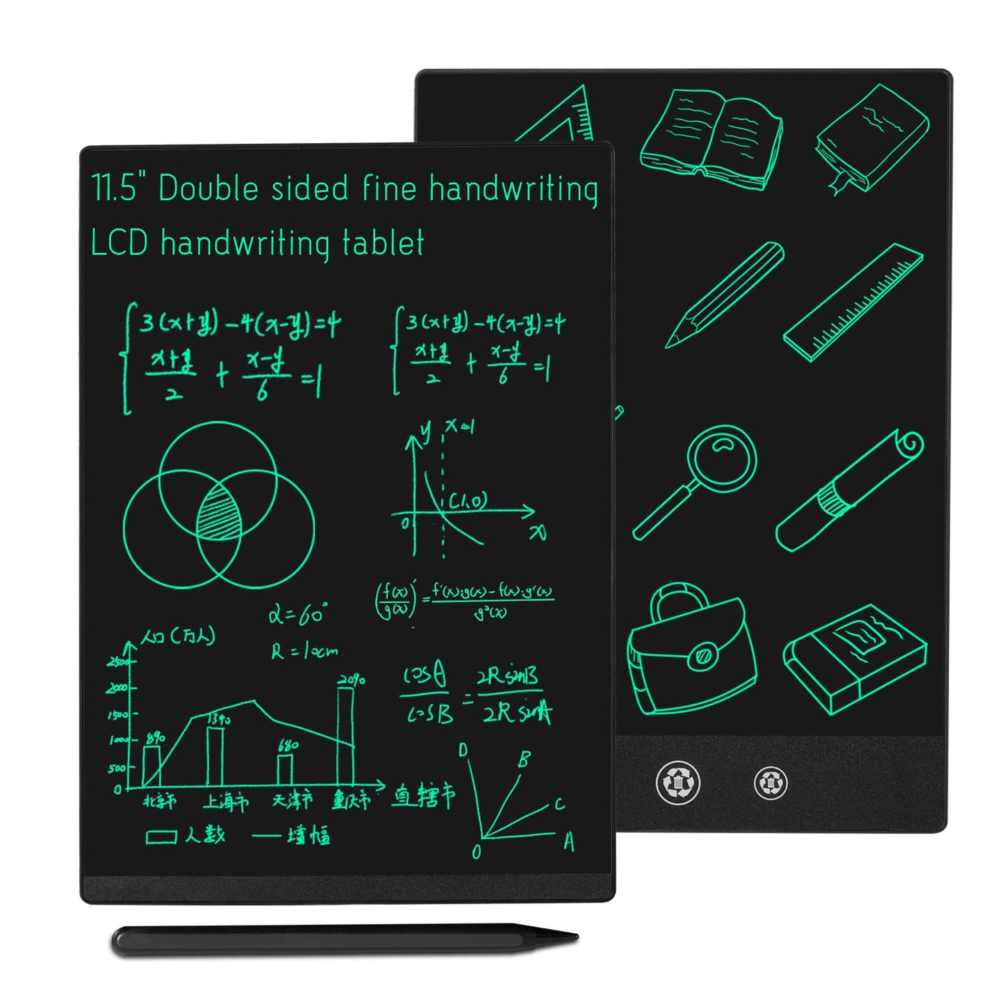 LCD Writing Tablet 11.5 Inch Double Display, Bezel-Free Two-Sided Reusable Electronic Drawing Pad with Case, Ultra-Slim Digital Notepad for Adults Kids, Electronic Scratchpad for Office School Home