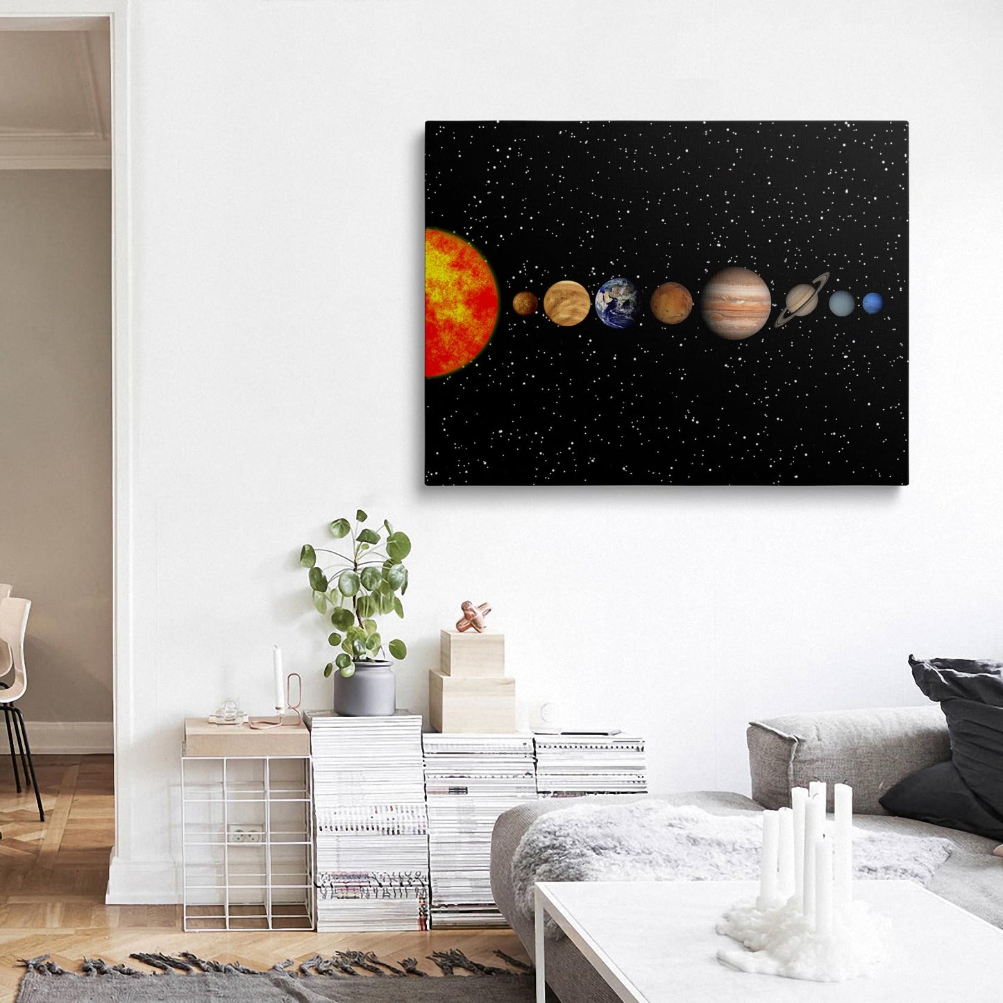 Framed Space Solar System Galaxy Planets Canvas Wall Art Astronomy Interstellar Science Decor Poster For Living Room Bedroom Home Office Artwork Gift Ready To Hang (12x16 Inches)