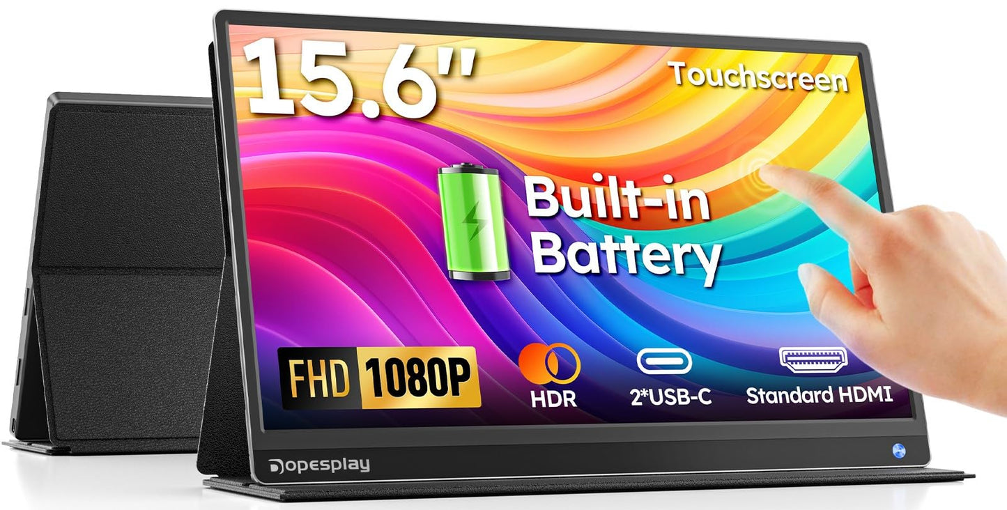 Dopesplay Portable Monitor for Laptop with Touchscreen, 15.6" FHD 1080P Second Laptop Monitor Extender with 5000mAh Battery for Laptops, MacBook, Phones, PS4/5, Xbox, Switch (NO Touch on iPhone)
