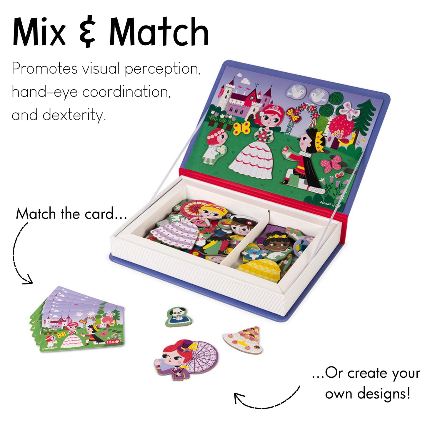 Janod MagnetiBook 63 pc Magnetic Princess Costumes Dress Up Game - Ages 3+ - J02725