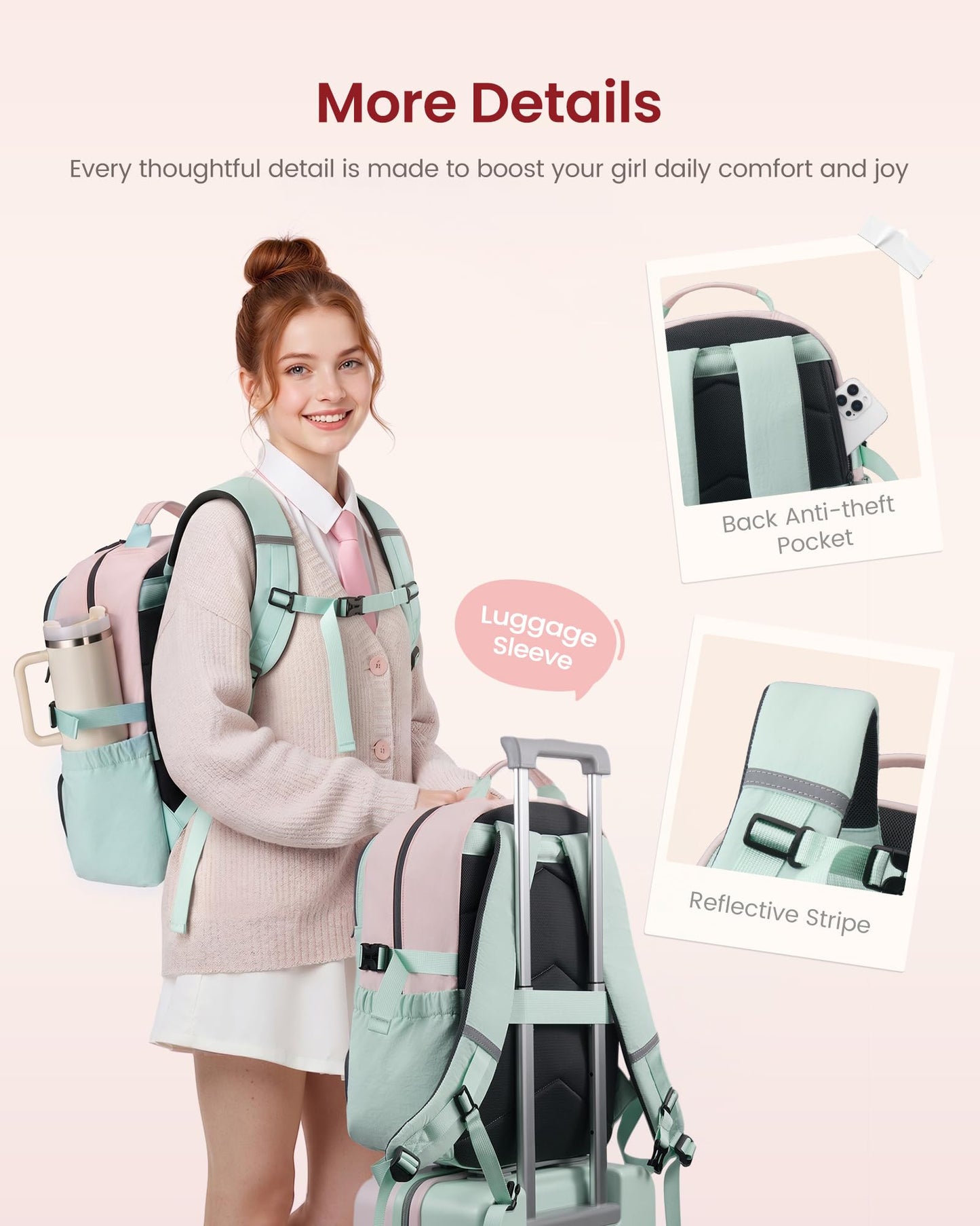 LOVEVOOK School Backpack for Teen Girls, Unique Style College Student Backpacks with Large Cup Holder, Cute Kid Bookbag with Pens Compartment, Large Capacity Back to School Backpack Fit 15.6'' Laptop