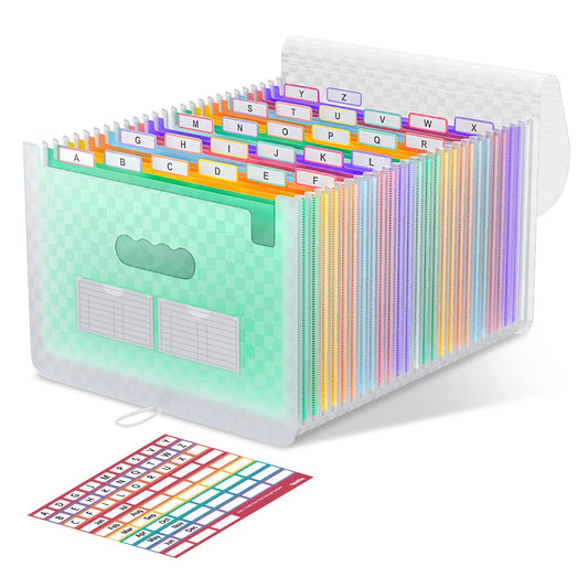 ThinkTex Accordion File Organizer, 26 Pockets Expanding File Folders, Monthly Bill Receipt Documents Organizer, A-Z Colorful Tabs, Letter/A4 Size - Green