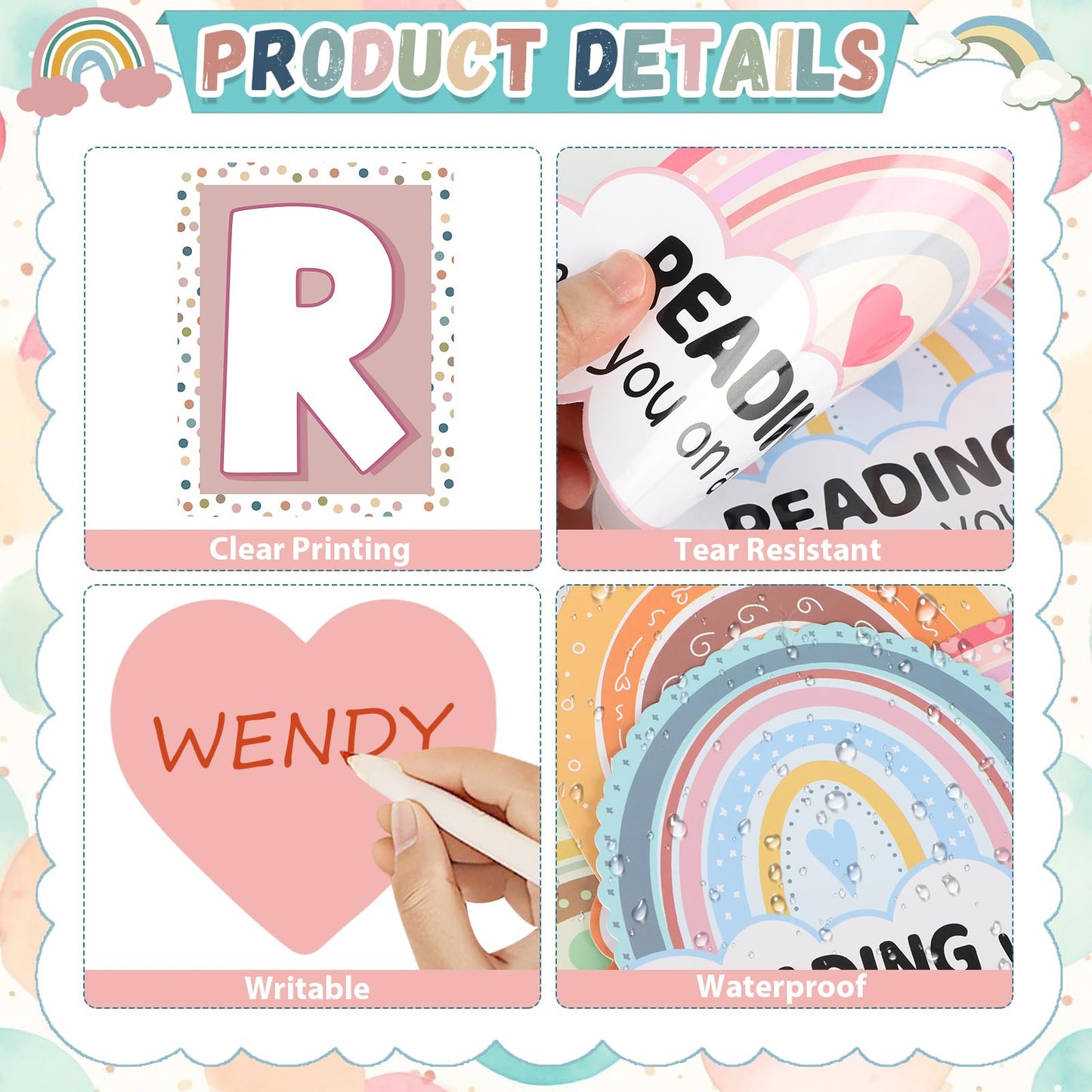 32Pcs Boho Classroom Decor Boho Reading Posters with READ Sign Rainbow Love Heart Bulletin Board Decorations Reading Corner Decor for Classroom Wall Door Kindergarten Elementary and Middle School
