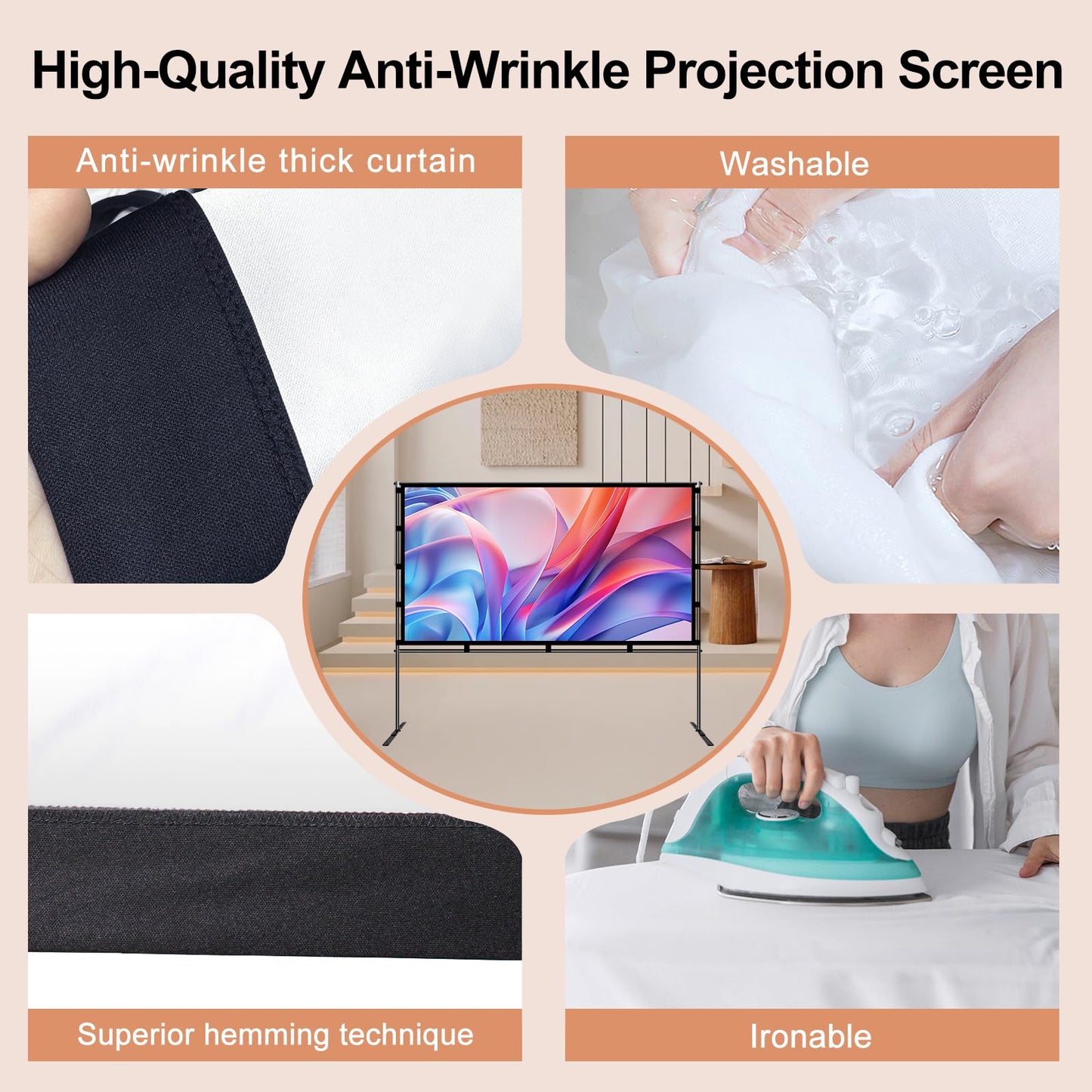 Shirtal 100 Inch Projector Screen,Portable Projector Screen with Stand,16:9 4K HD Anti-Crease Indoor Outdoor Movie Screen with Carry Bag for Camping Home Theater