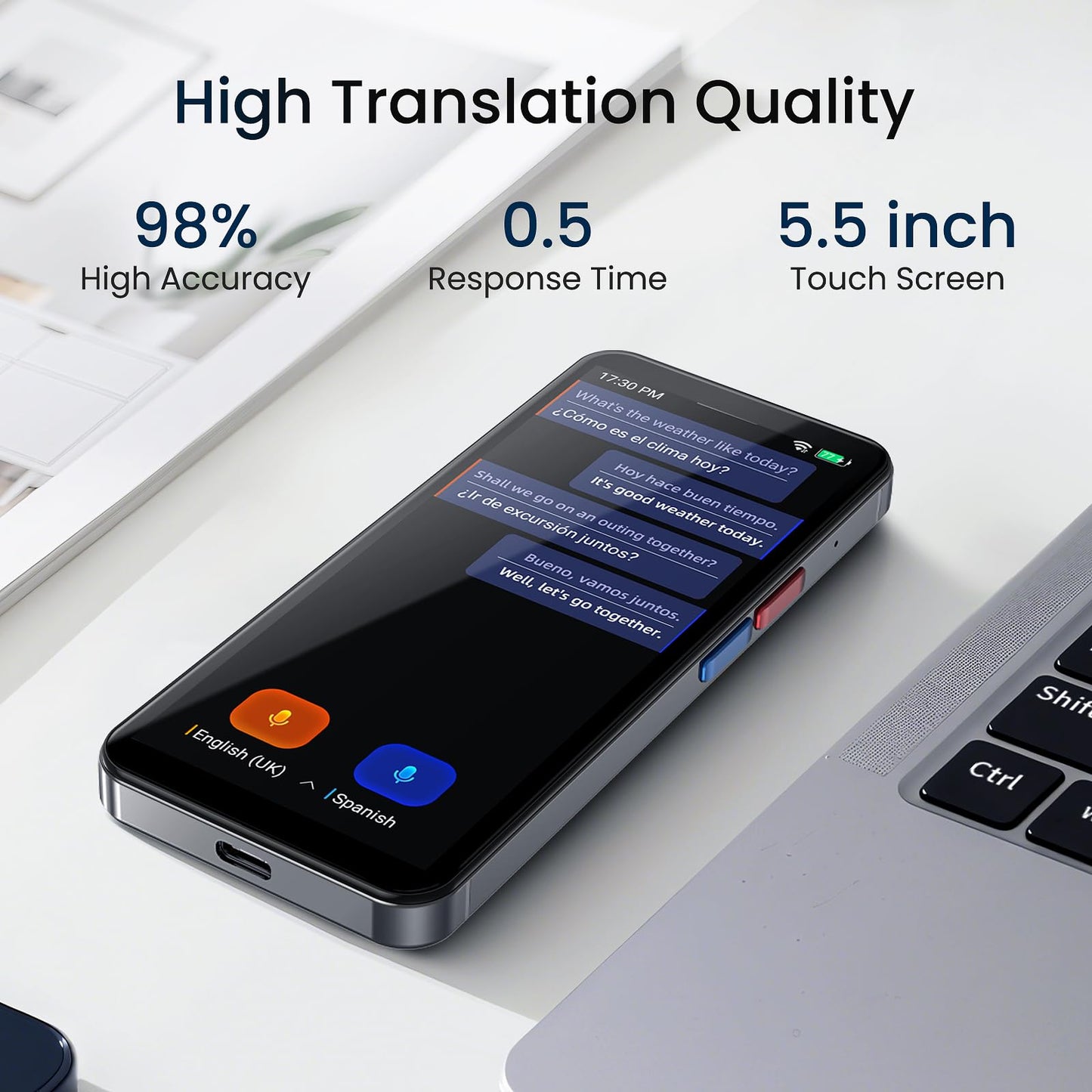 Language Translator Device, Upgraded 5.5" High-end Metal Frame Ai Translator No WiFi Needed, Support 150 Languages, Two Way Real-Time Voice Offline Recording Translator Device for Business Travel