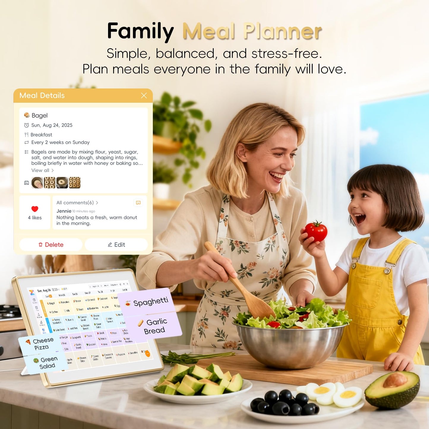 Westsee 15.6" Digital Wall Calendar Frame – Interactive Touchscreen Eletronic Calendars, Smart Family Planner for Schedule, Photo Display, Meals, Chore Chart & Tasks, Wall & Desk Mountable (Gold)