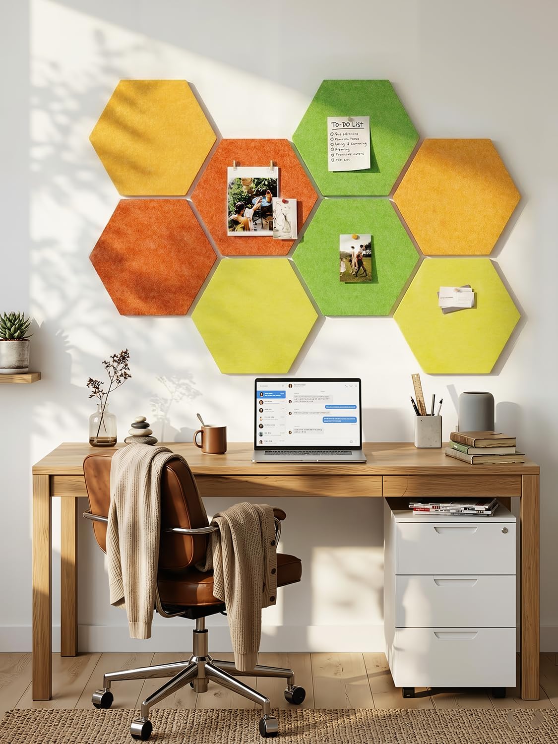 Uoisaiko 8 Pack Hexagon Felt Bulletin Board Tiles - 12" Large Thick Pin Board for Walls with 30 Push Pins, DIY Boards for Office Home School Decor, Aesthetic Hex Cork Board Alternative