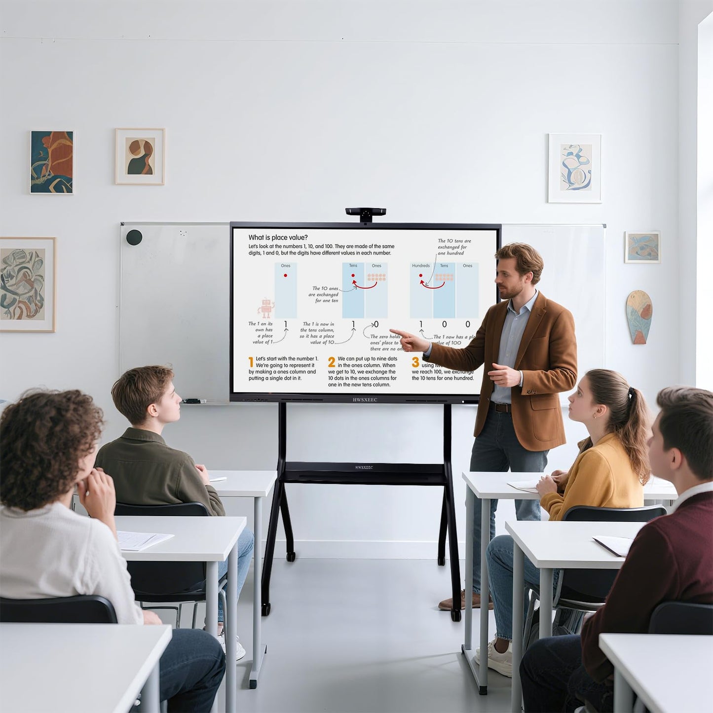HWSXEEC Smart Board 65 inch, Interactive Smartboard Digital Whiteboard with Dual OS Android Windows, Touch Screen Wall Mount for Classroom Business Office