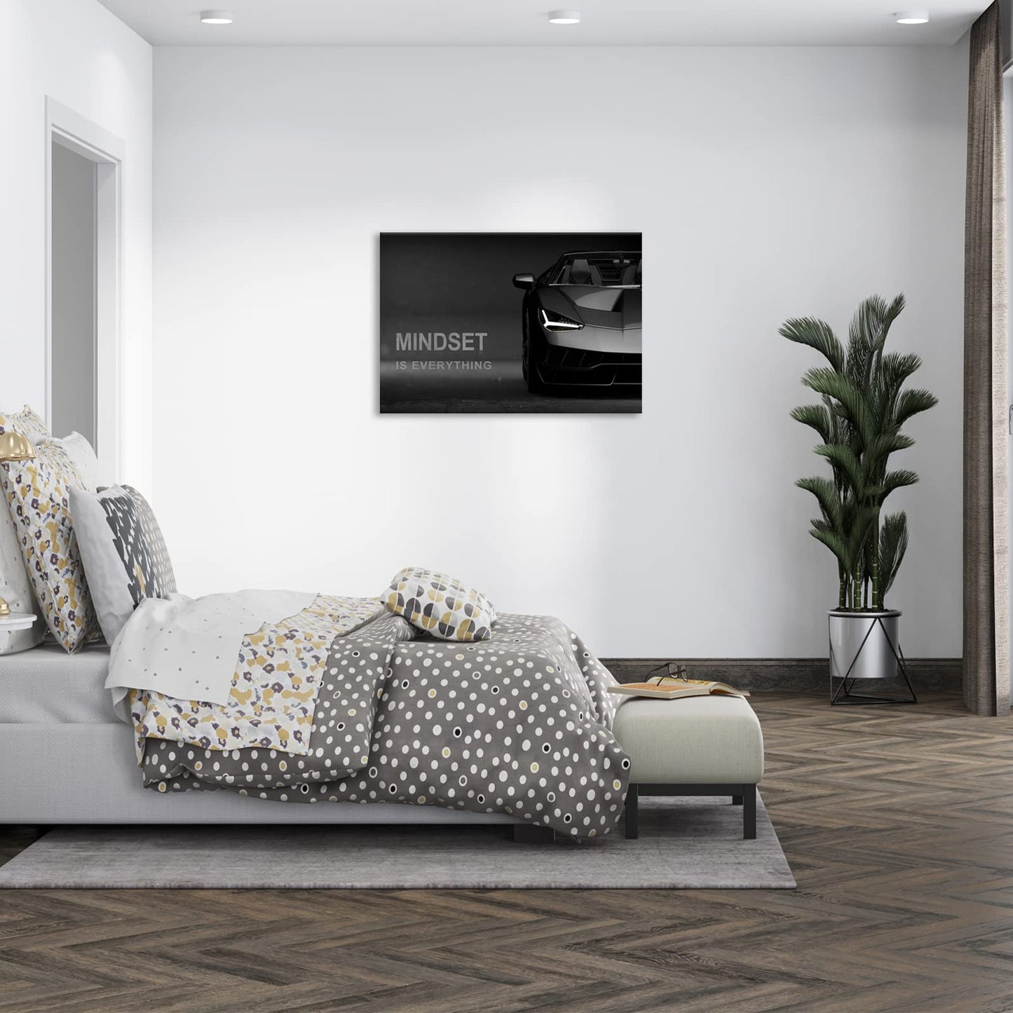 Motivational Canvas Wall Art Lamborghini Posters Prints Entrepreneur Bundle Set 1 Pieces Mindset Is Everything Canvas Wall Art Decorations for Office Bedroom (12" W x 18" H)