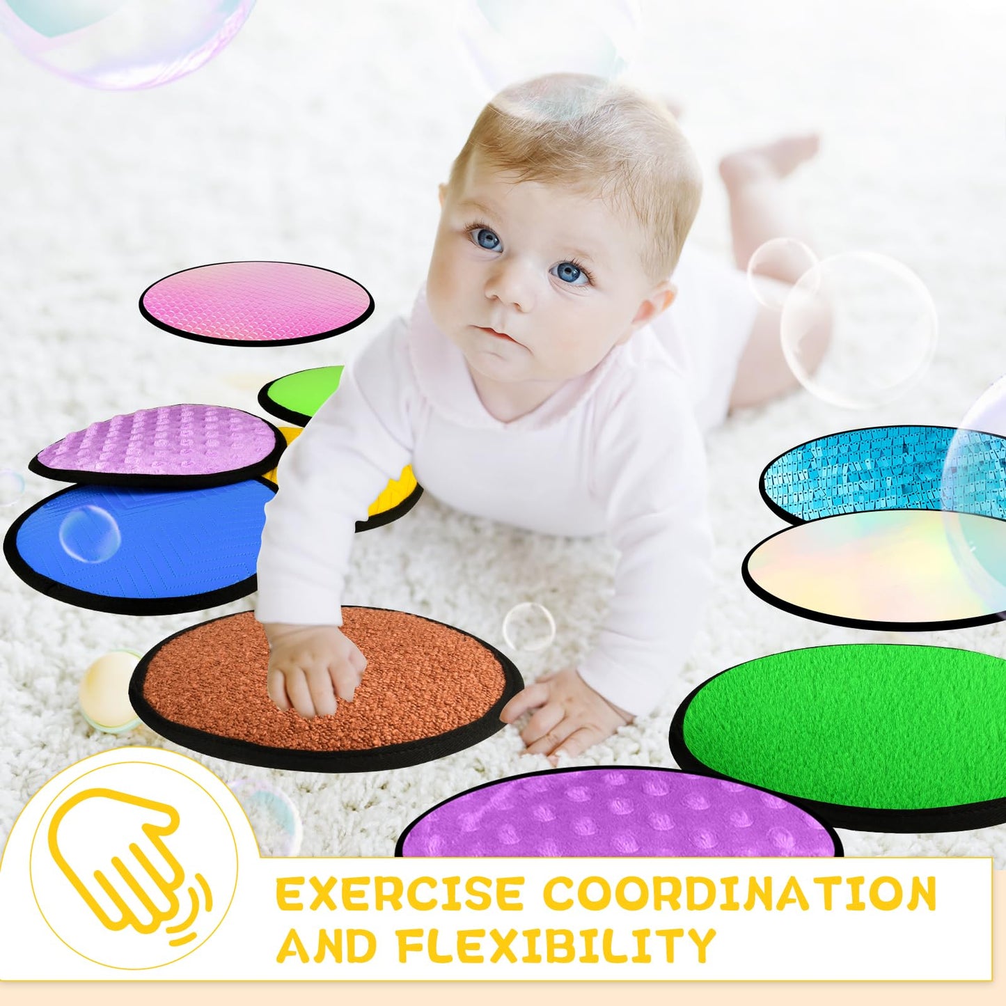 Bouiexye 10 Sets Sensory Mats for Autistic Children Textured Sensory Tiles Sensory Toys Babies and Toddlers with Sensory Issues Tactile Sensory Walls Fidgeting Educational Activity (Round)