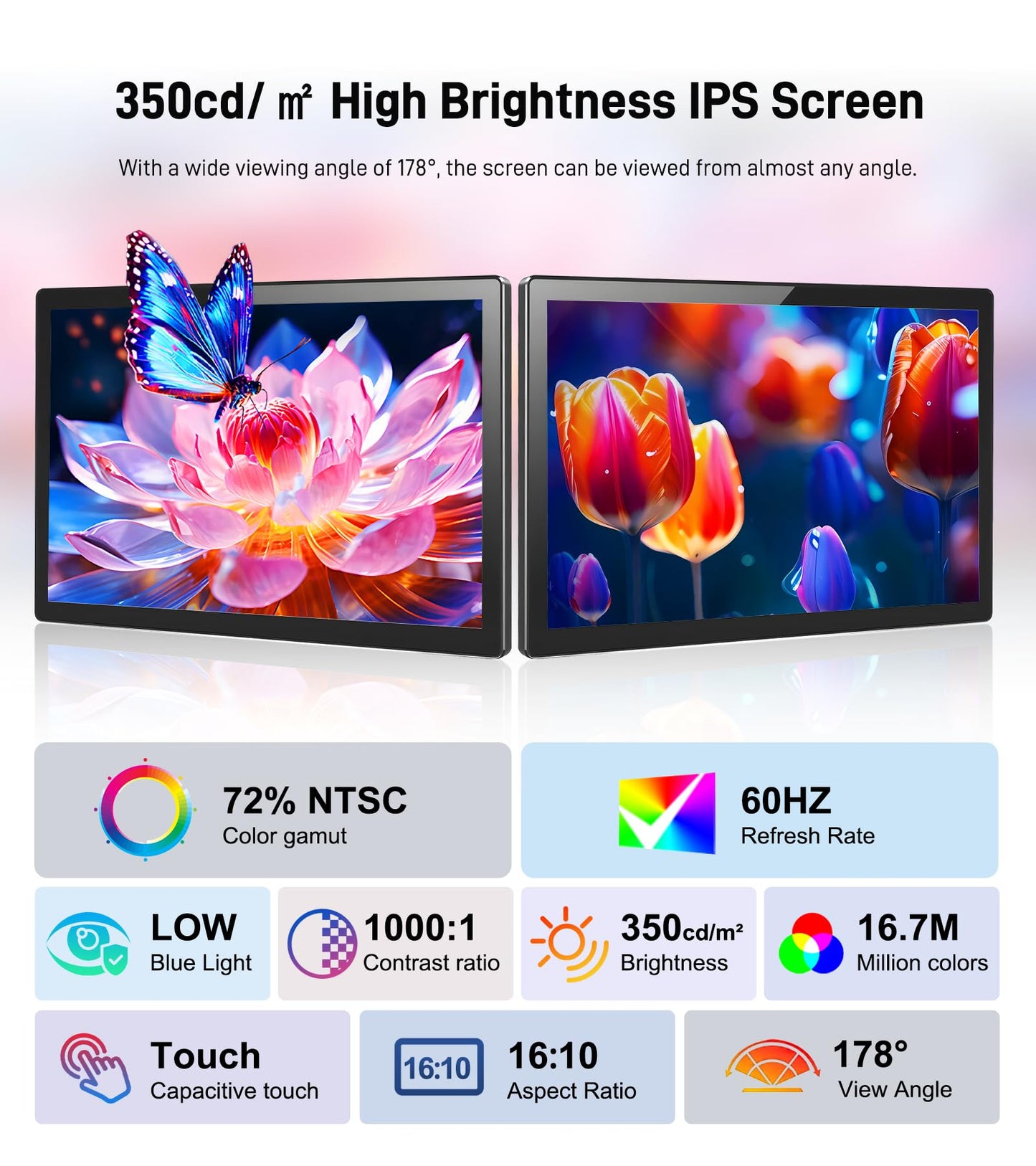 10.1 Portable Touchscreen Monitor - 1920×1200 FHD IPS 16:10,100% sRGB 1500:1,10-Point Touch Diaplay with Speaker HDMI USB-C VESA Magnetic Case for Travel Mac PC Xbox PS4/5 Loptop Phone (10.1 inch)