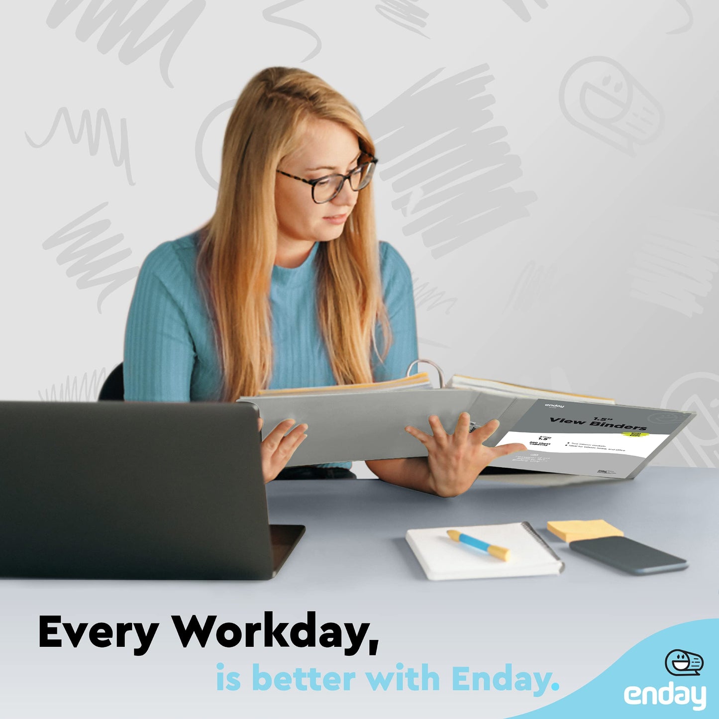 Enday 3 Ring Binder 1.5 Inch, Grey Heavy Duty Three Ring Binder, 325 Sheets Capacity - 1.5 Inch Binder for Home School and Office