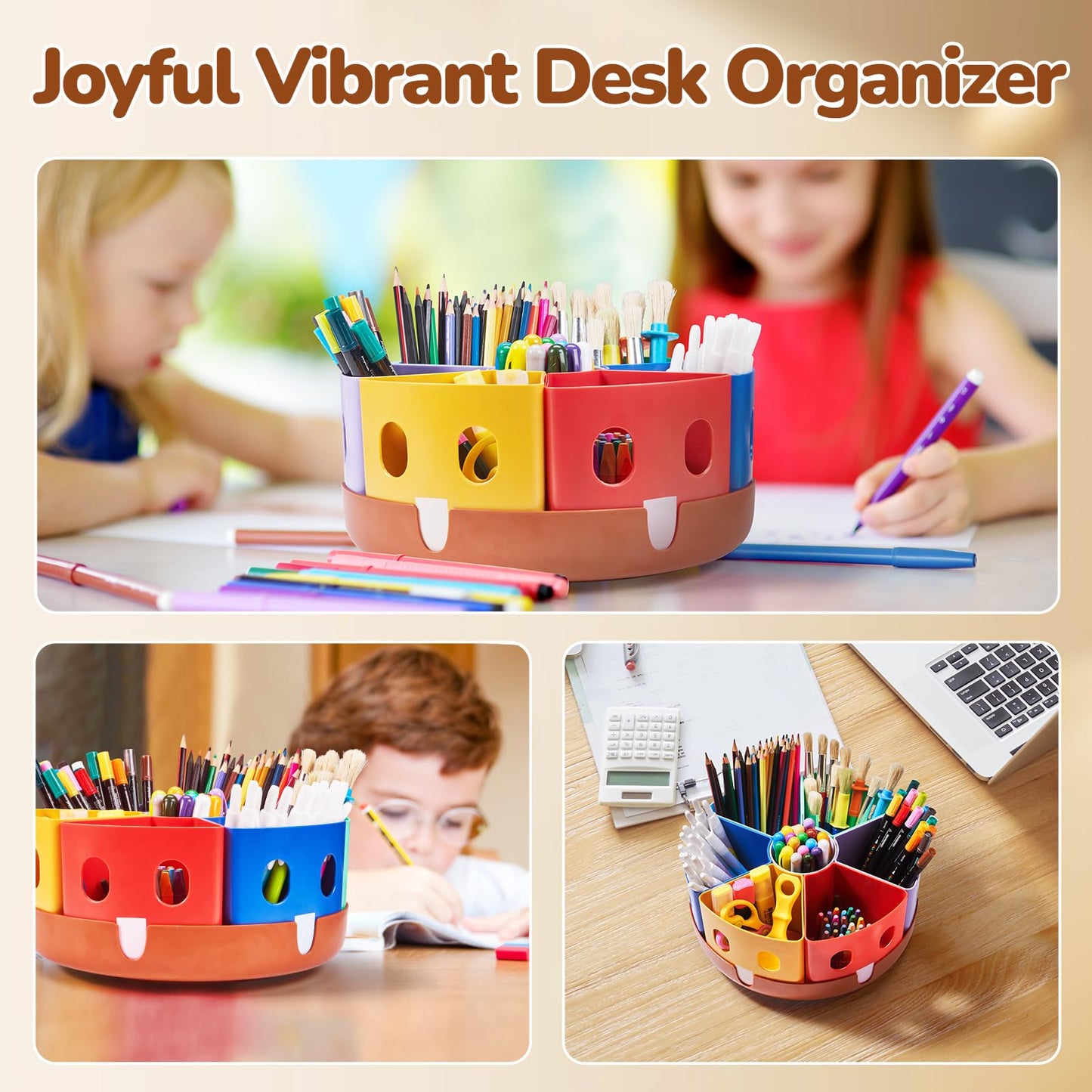 GAMENOTE Rotating Art Supplies Organizer - Lazy Susan Office School Supply for Kids Desk Organization and Storage Homeschool Craft Caddy Classroom Organization (Large)